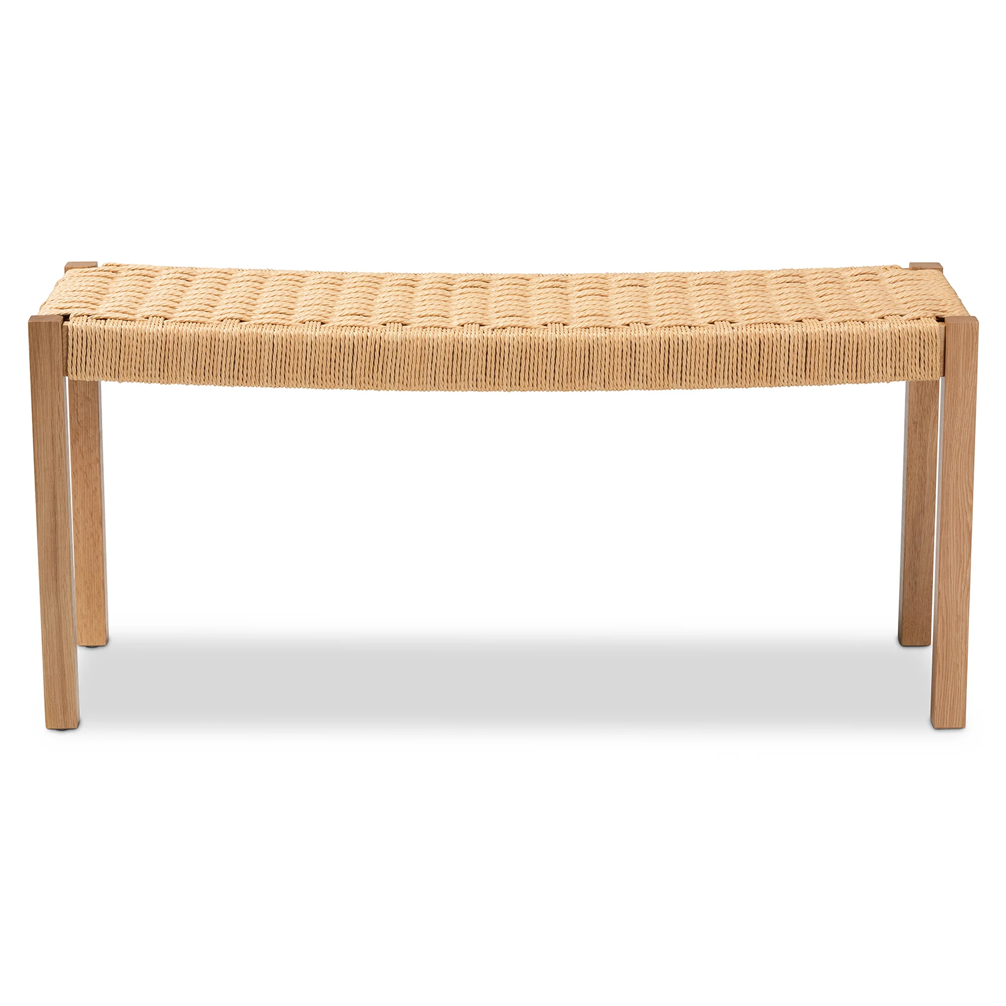 Baxton Studio Pacari Rustic Transitional Oak Brown Finished Wood and Hemp Accent Bench - Image 4