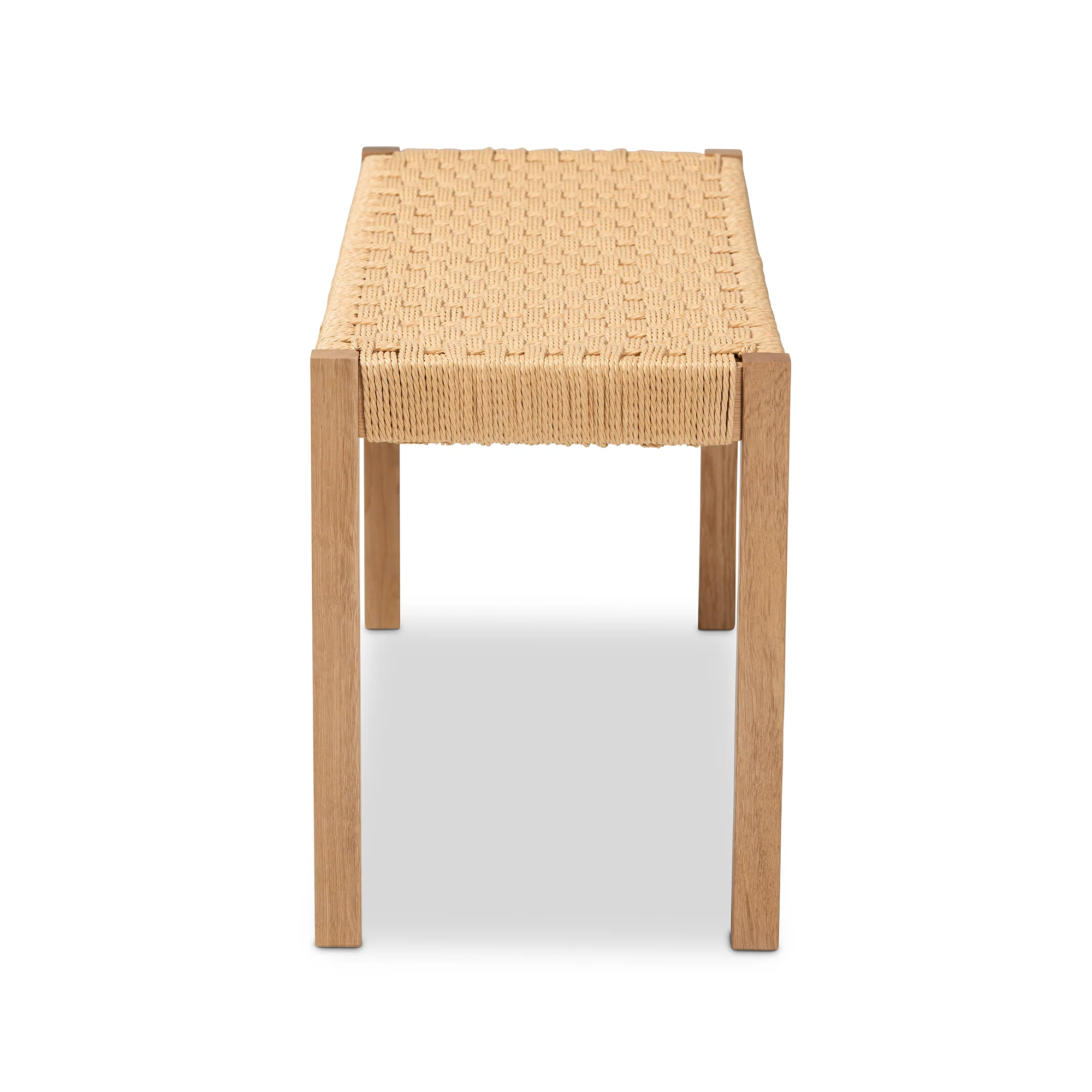 Baxton Studio Pacari Rustic Transitional Oak Brown Finished Wood and Hemp Accent Bench - Image 5
