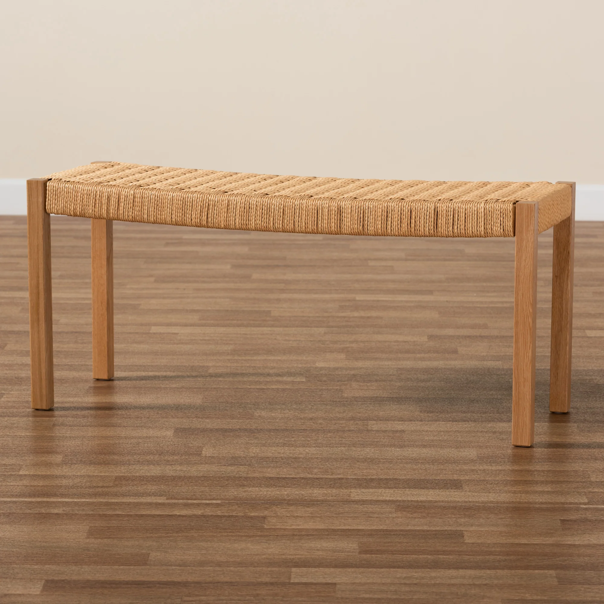 Baxton Studio Pacari Rustic Transitional Oak Brown Finished Wood and Hemp Accent Bench - Image 8