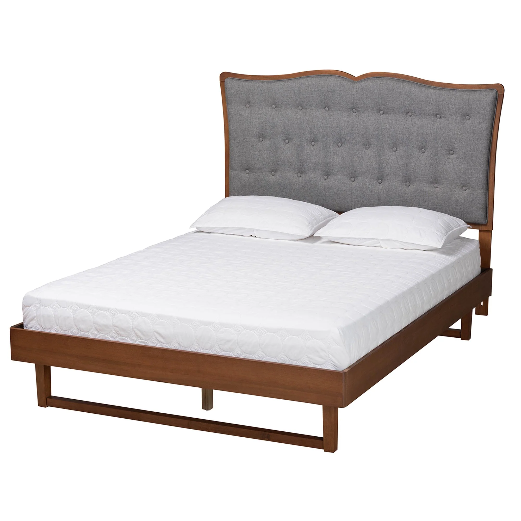 Baxton Studio Padilla Classic and Traditional Grey Fabric and Walnut Brown Finished Wood King Size Platform Bed - Image 2