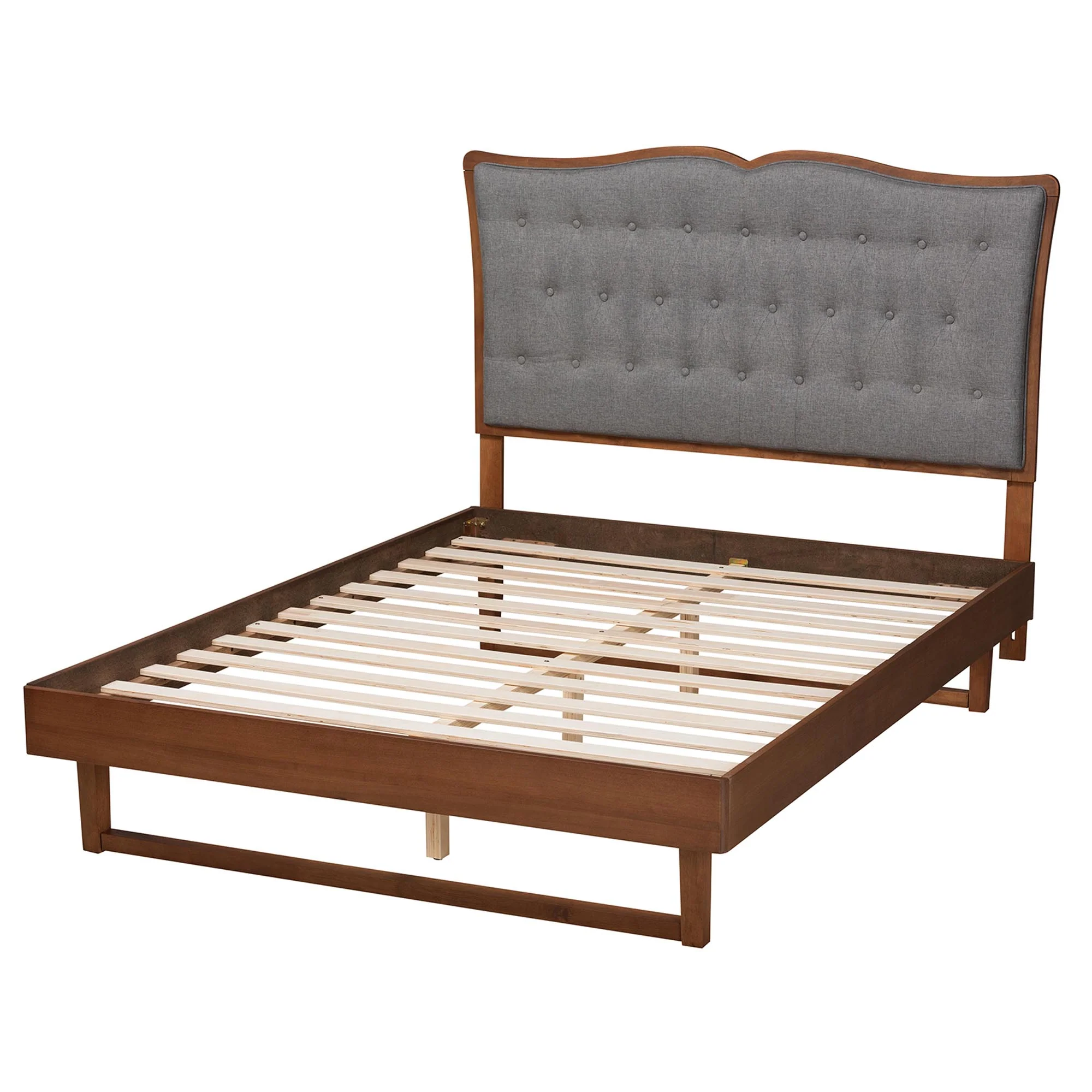 Baxton Studio Padilla Classic and Traditional Grey Fabric and Walnut Brown Finished Wood King Size Platform Bed - Image 4