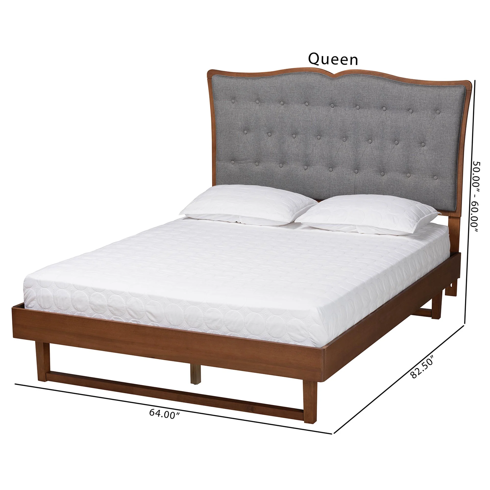 Baxton Studio Padilla Classic and Traditional Grey Fabric and Walnut Brown Finished Wood King Size Platform Bed - Image 8