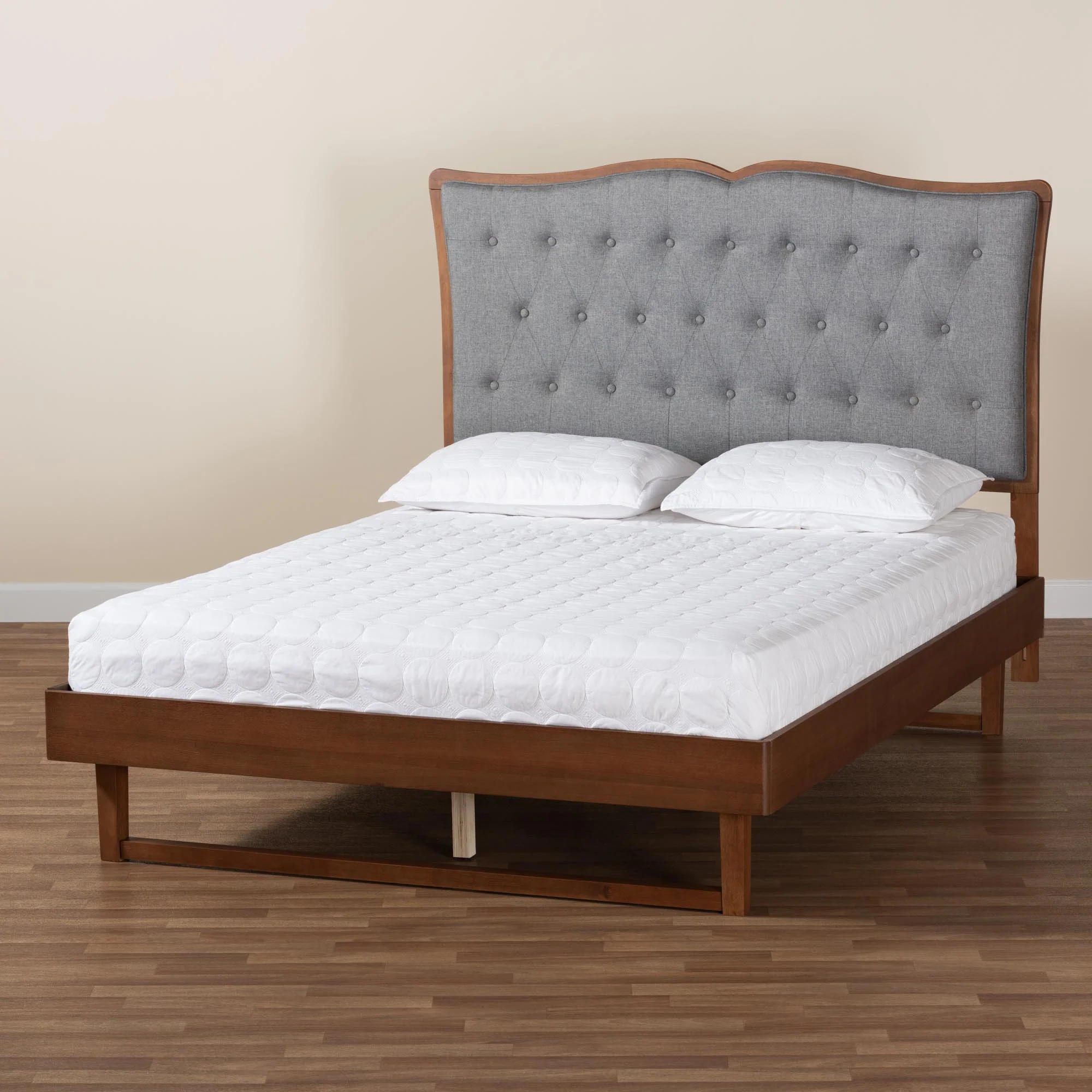 Baxton Studio Padilla Classic and Traditional Grey Fabric and Walnut Brown Finished Wood Queen Size Platform Bed - Image 10