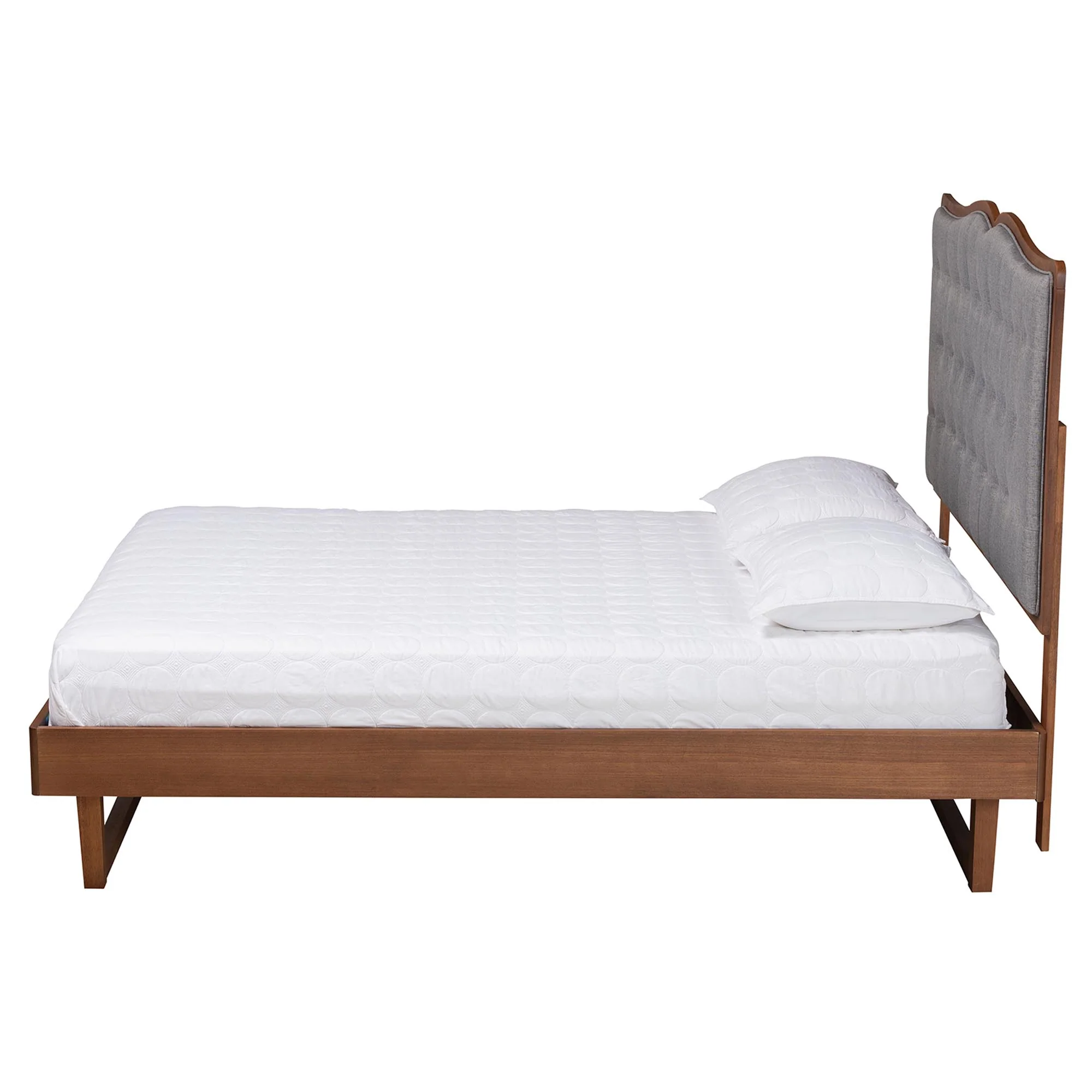 Baxton Studio Padilla Classic and Traditional Grey Fabric and Walnut Brown Finished Wood Queen Size Platform Bed - Image 3