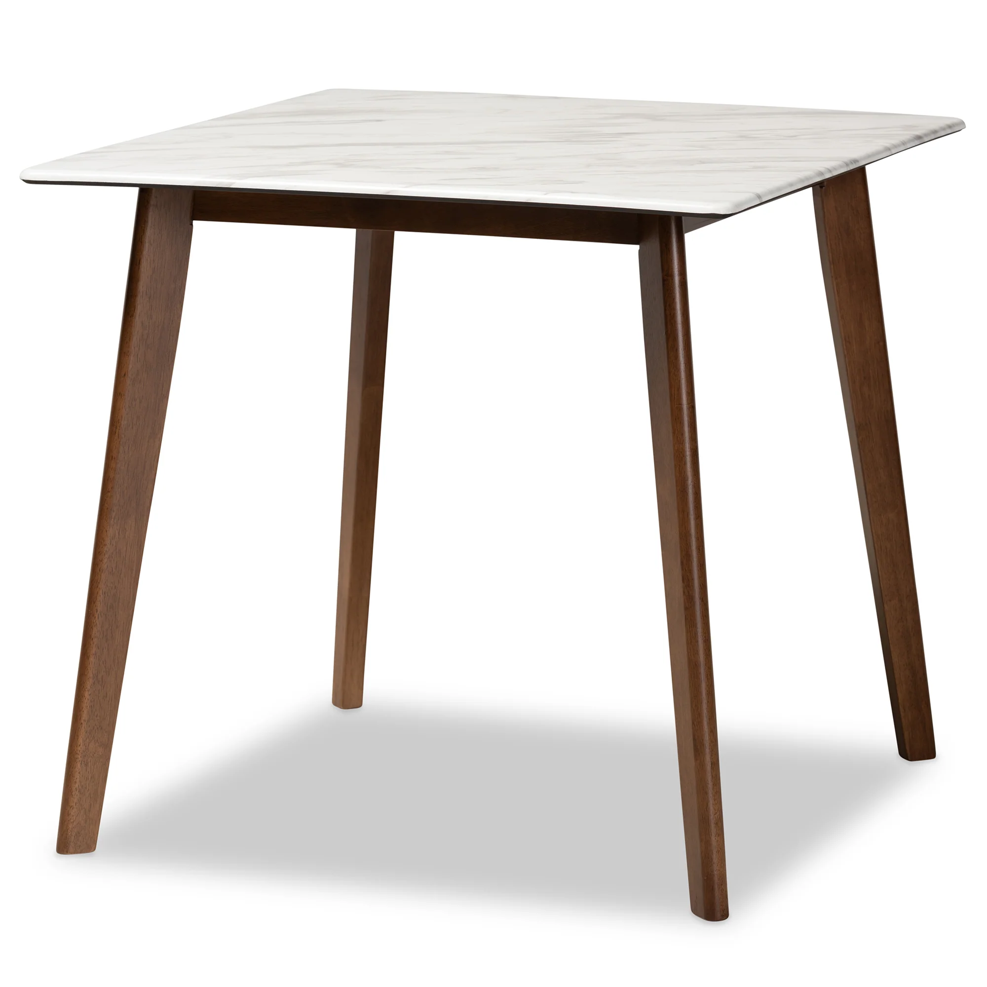 Baxton Studio Paras Mid-Century Modern Transitional Light Grey Fabric Upholstered and Walnut Brown Finished Wood 5-Piece Dining Set with Faux Marble Dining Table - Image 6