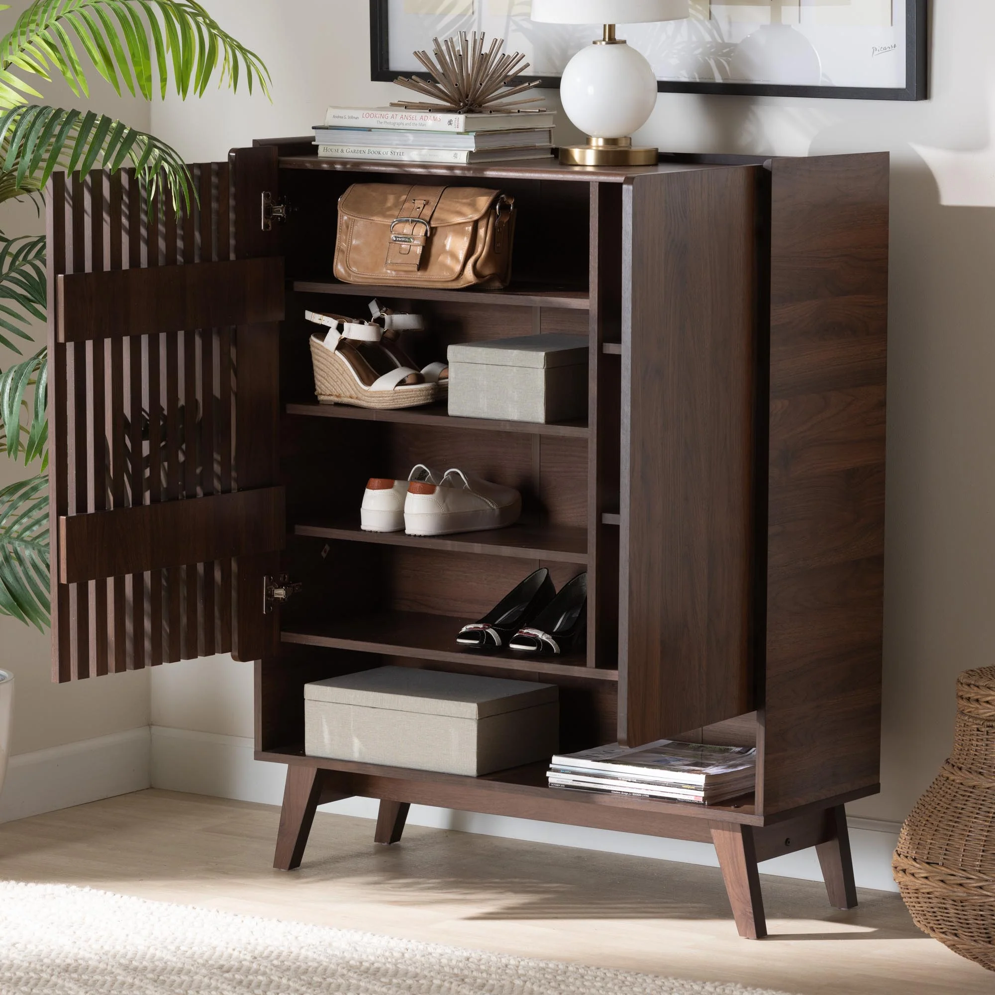 Baxton Studio Paricia Mid-Century Modern Walnut Brown Finished Wood Shoe Cabinet - Image 10