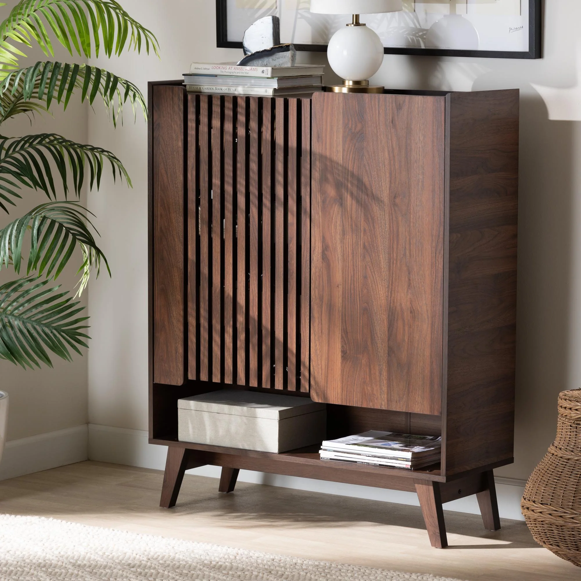 Baxton Studio Paricia Mid-Century Modern Walnut Brown Finished Wood Shoe Cabinet - Image 9