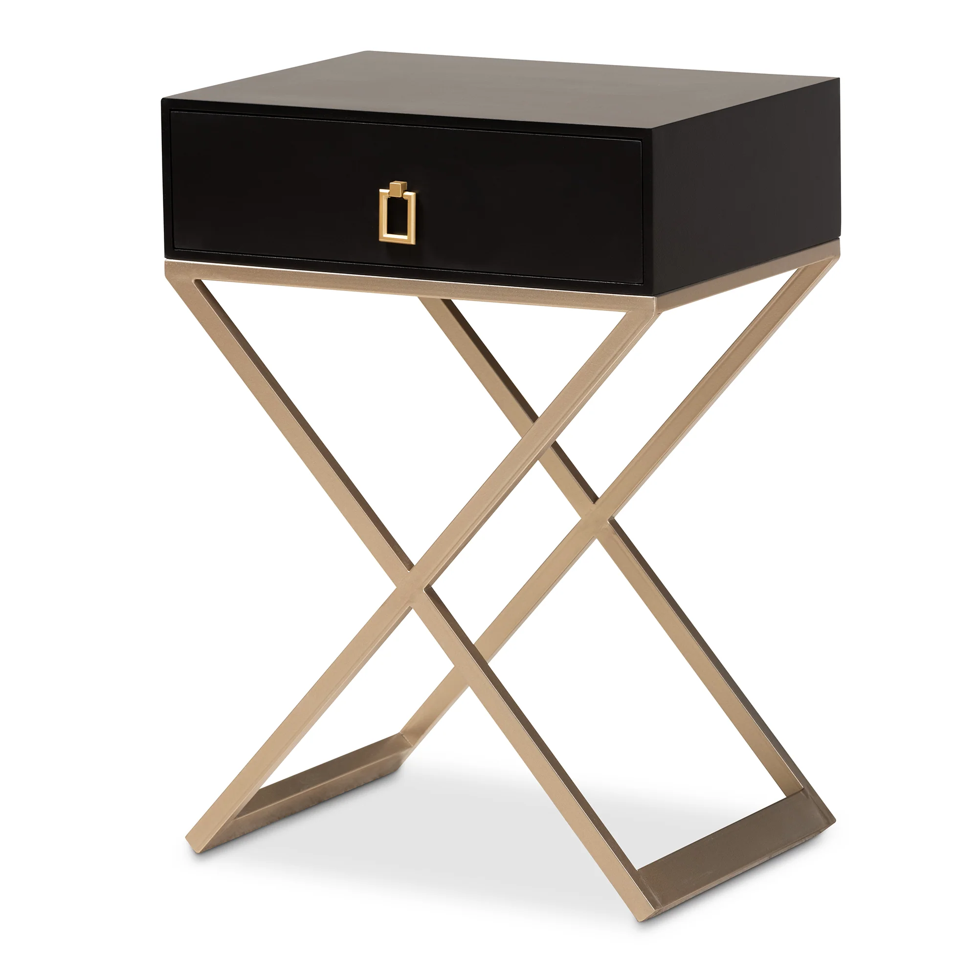 Baxton Studio Patricia Modern and Contemporary Black Finished Wood and Powder Coated Brass Effect Metal 1-Drawer End Table - Image 4