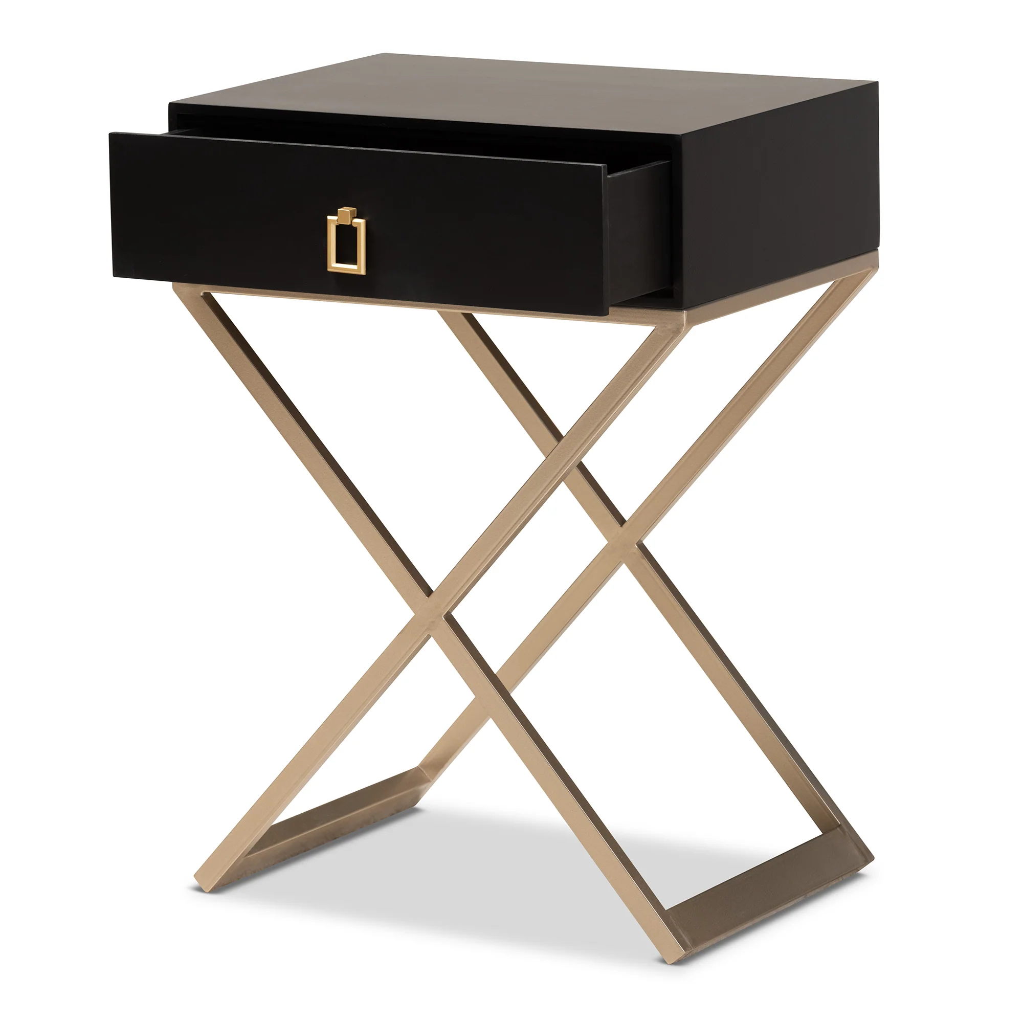 Baxton Studio Patricia Modern and Contemporary Black Finished Wood and Powder Coated Brass Effect Metal 1-Drawer End Table - Image 5