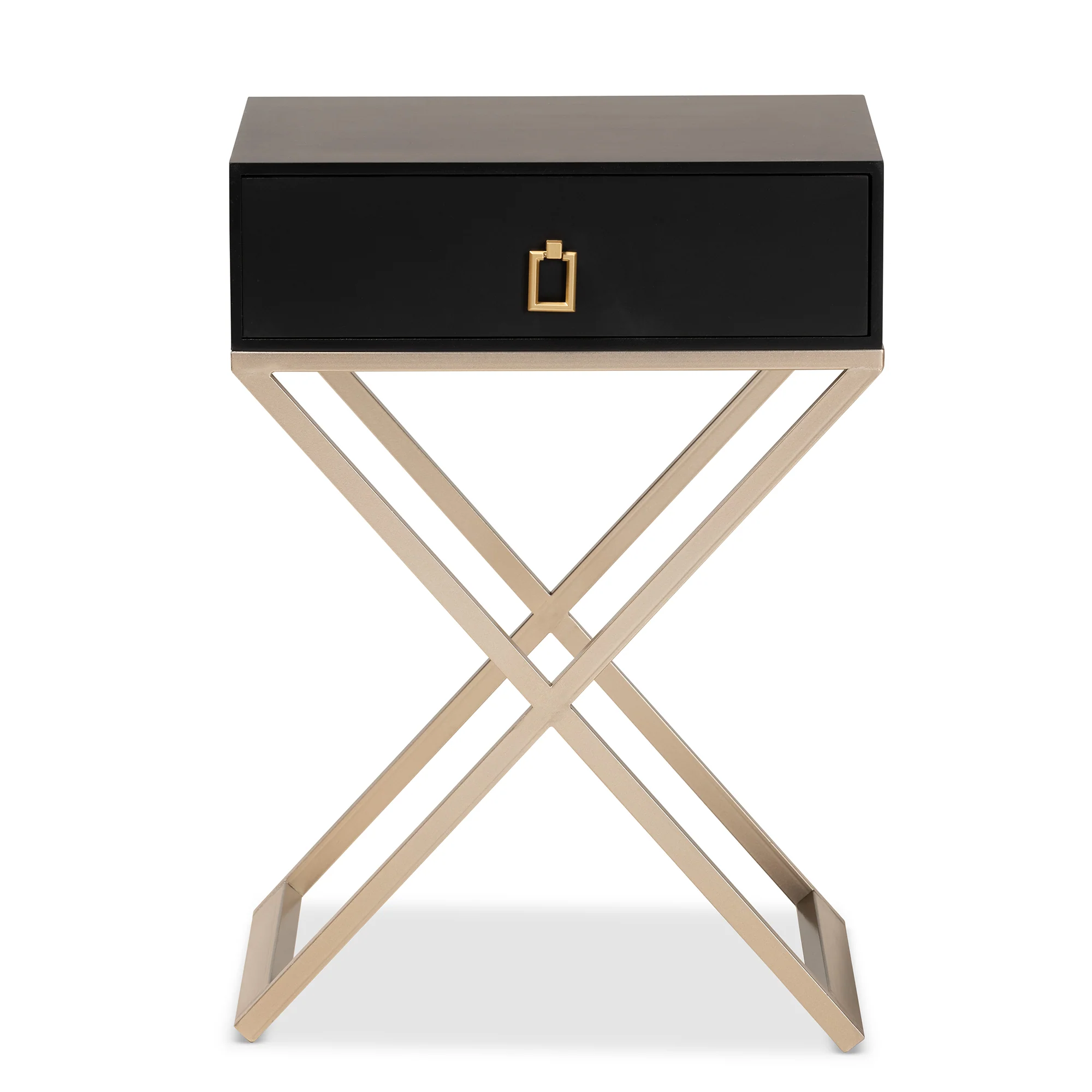 Baxton Studio Patricia Modern and Contemporary Black Finished Wood and Powder Coated Brass Effect Metal 1-Drawer End Table - Image 6