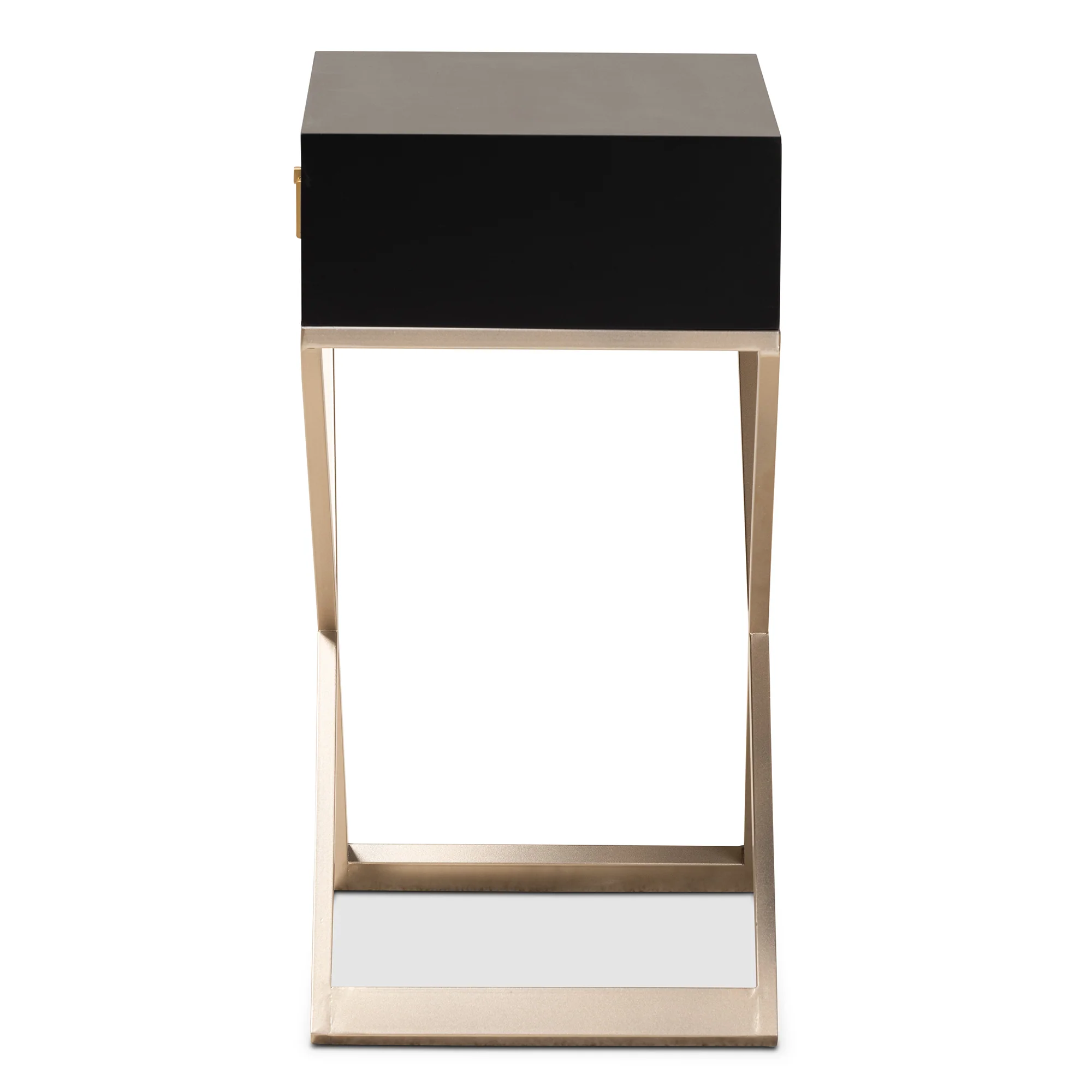 Baxton Studio Patricia Modern and Contemporary Black Finished Wood and Powder Coated Brass Effect Metal 1-Drawer End Table - Image 7