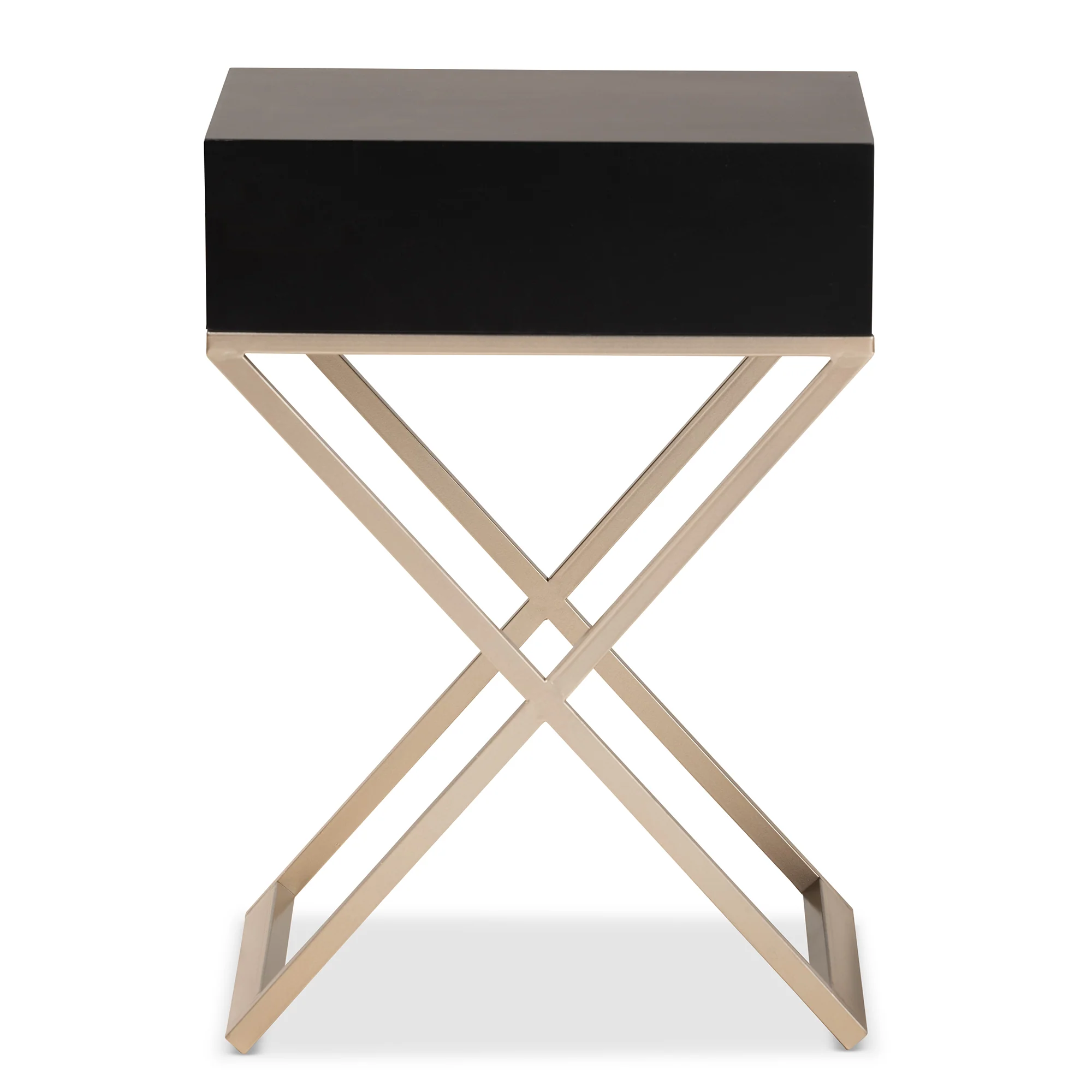 Baxton Studio Patricia Modern and Contemporary Black Finished Wood and Powder Coated Brass Effect Metal 1-Drawer End Table - Image 8
