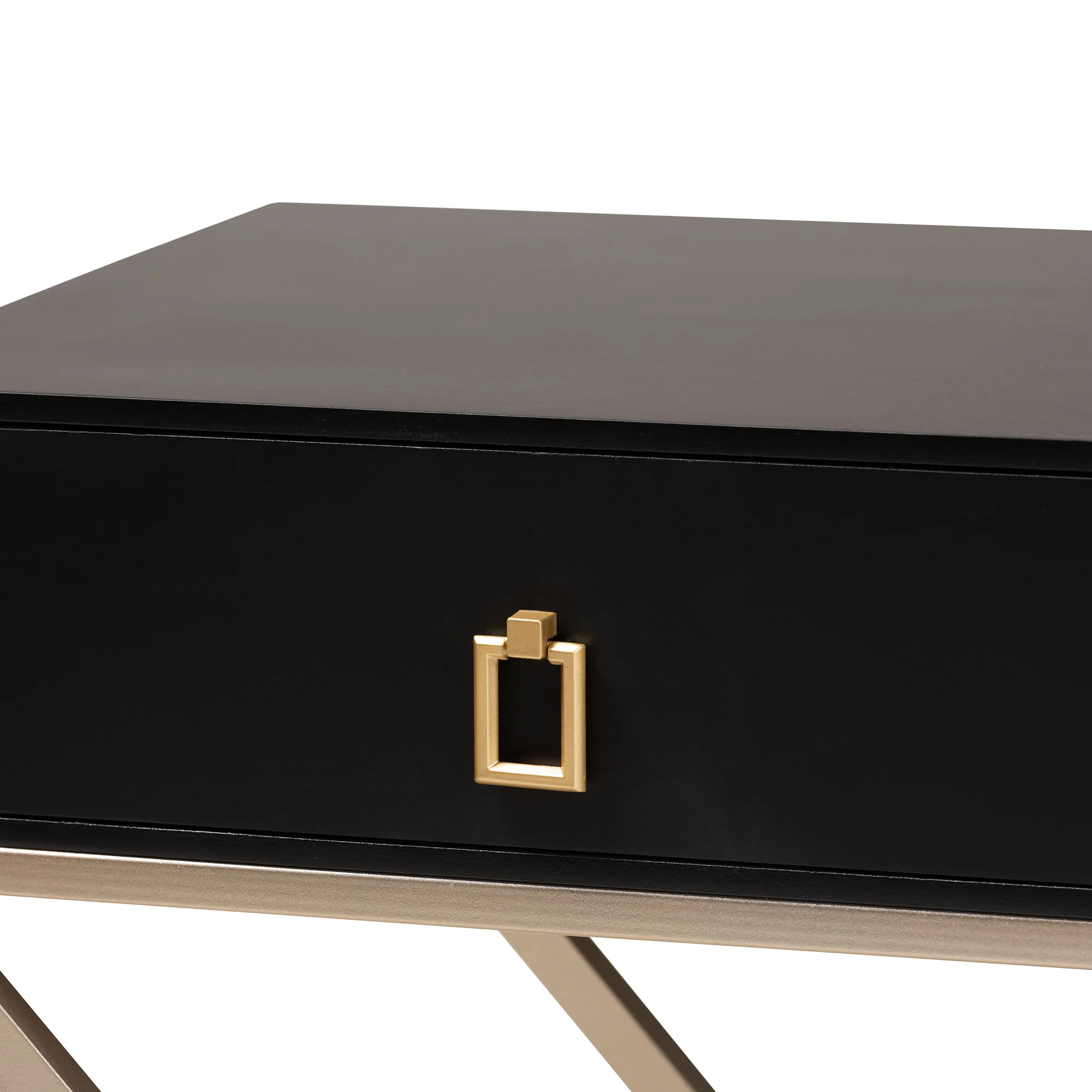 Baxton Studio Patricia Modern and Contemporary Black Finished Wood and Powder Coated Brass Effect Metal 1-Drawer End Table - Image 9