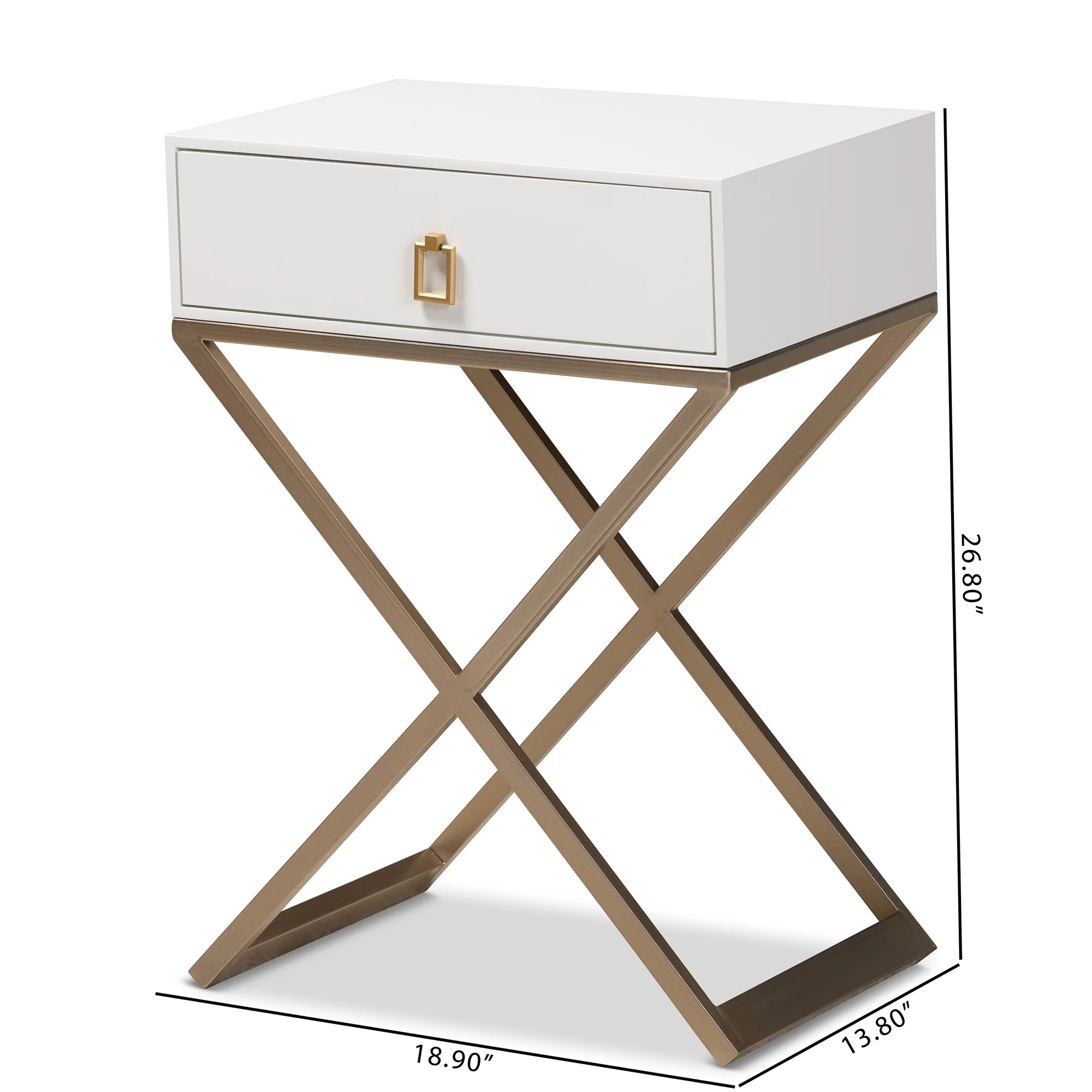 Baxton Studio Patricia Modern and Contemporary White Finished Wood and Powder Coated Brass Effect Metal 1-Drawer End Table - Image 3