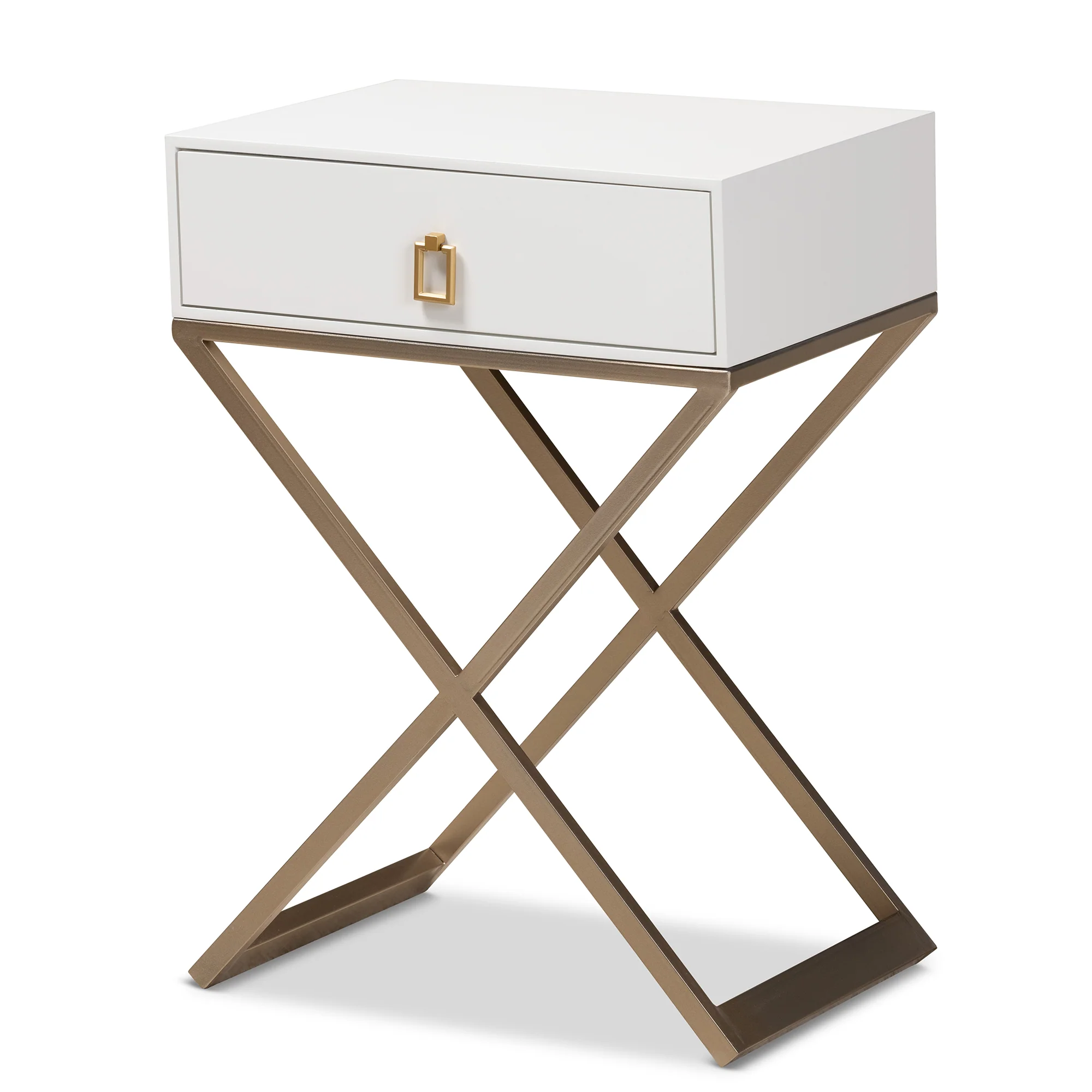 Baxton Studio Patricia Modern and Contemporary White Finished Wood and Powder Coated Brass Effect Metal 1-Drawer End Table - Image 4