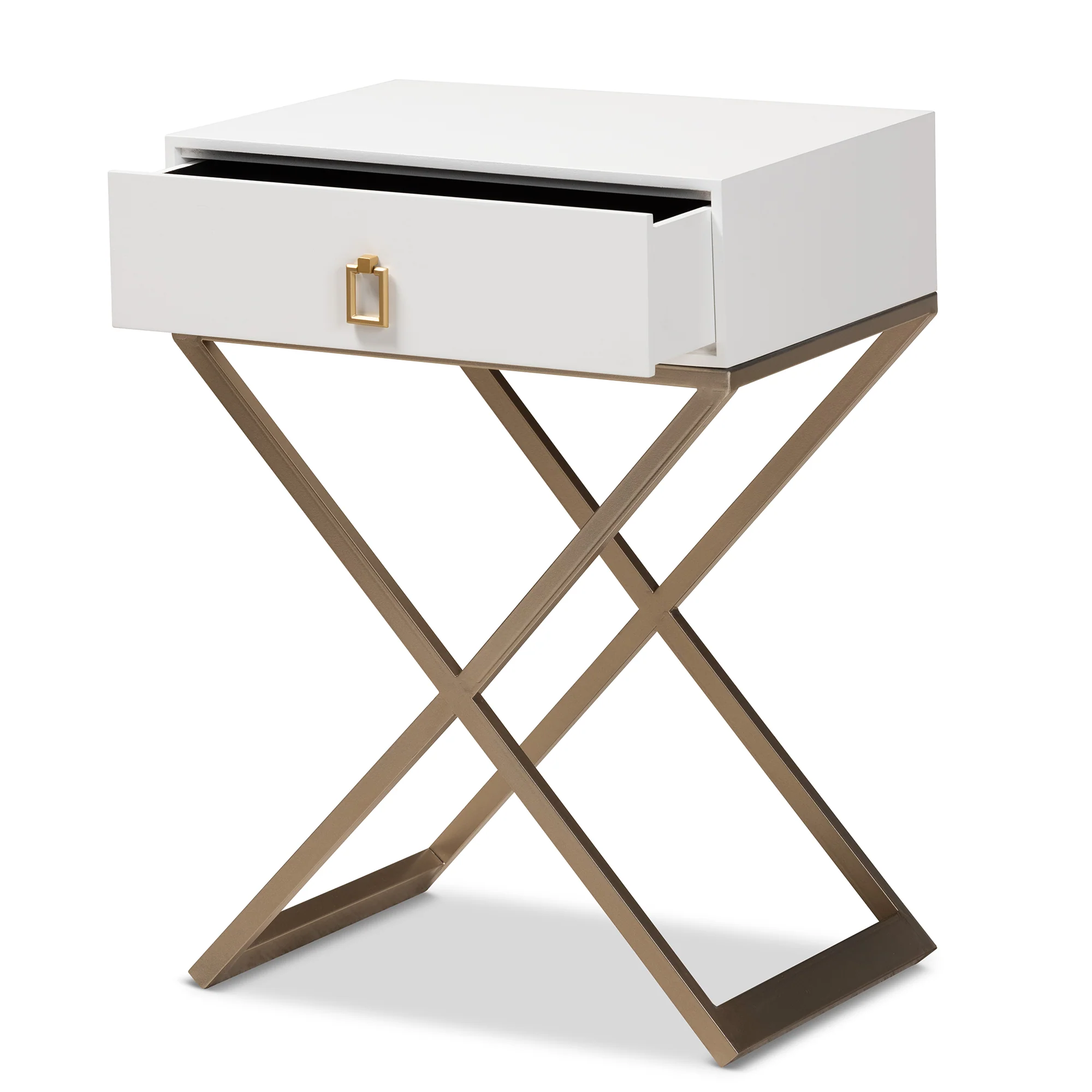 Baxton Studio Patricia Modern and Contemporary White Finished Wood and Powder Coated Brass Effect Metal 1-Drawer End Table - Image 5