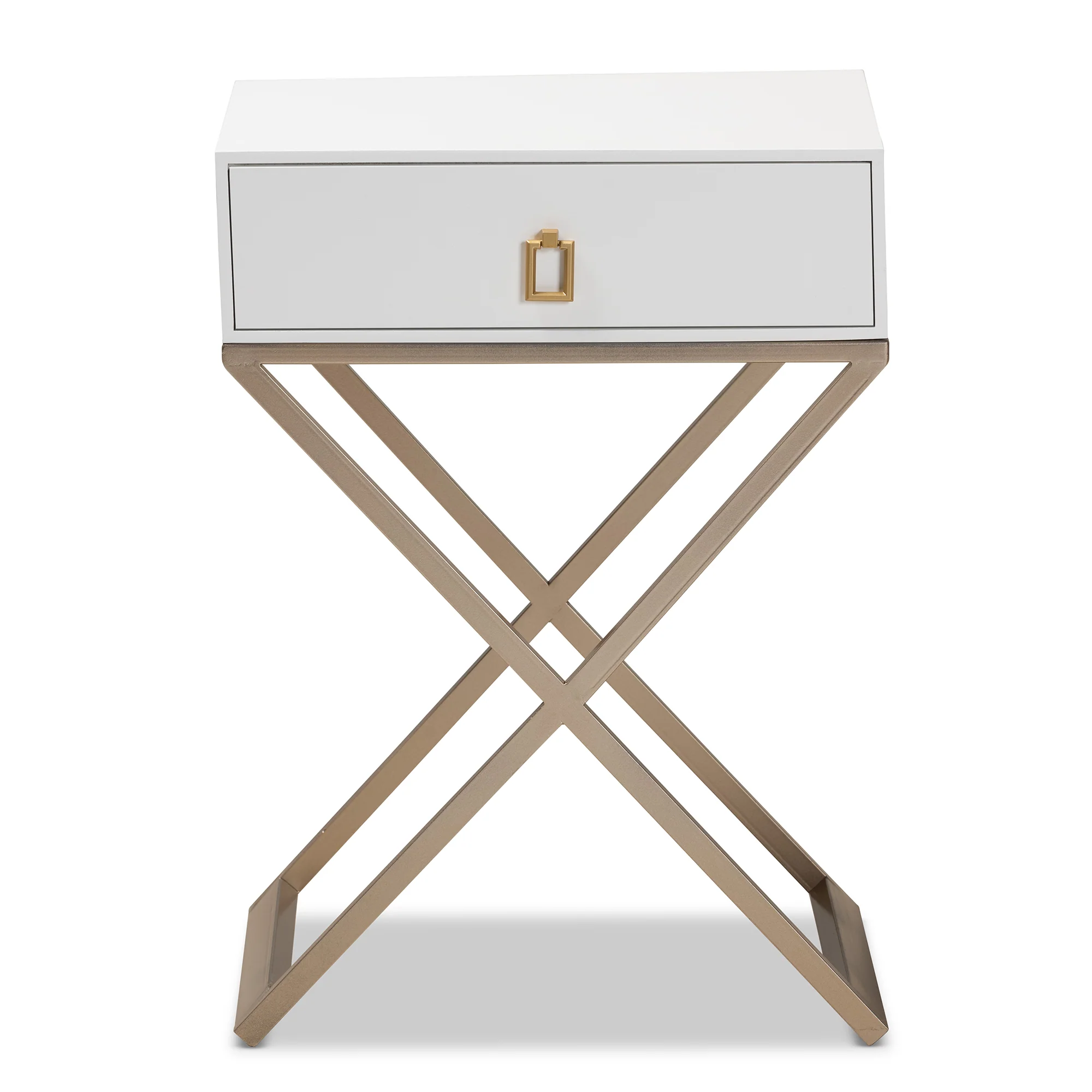 Baxton Studio Patricia Modern and Contemporary White Finished Wood and Powder Coated Brass Effect Metal 1-Drawer End Table - Image 6