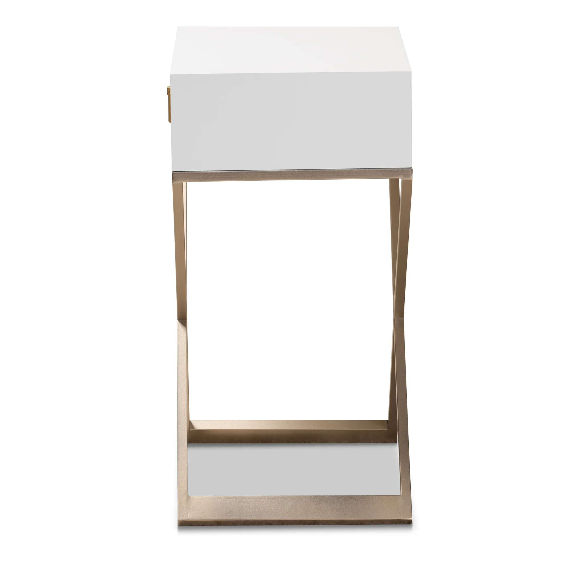 Baxton Studio Patricia Modern and Contemporary White Finished Wood and Powder Coated Brass Effect Metal 1-Drawer End Table - Image 7