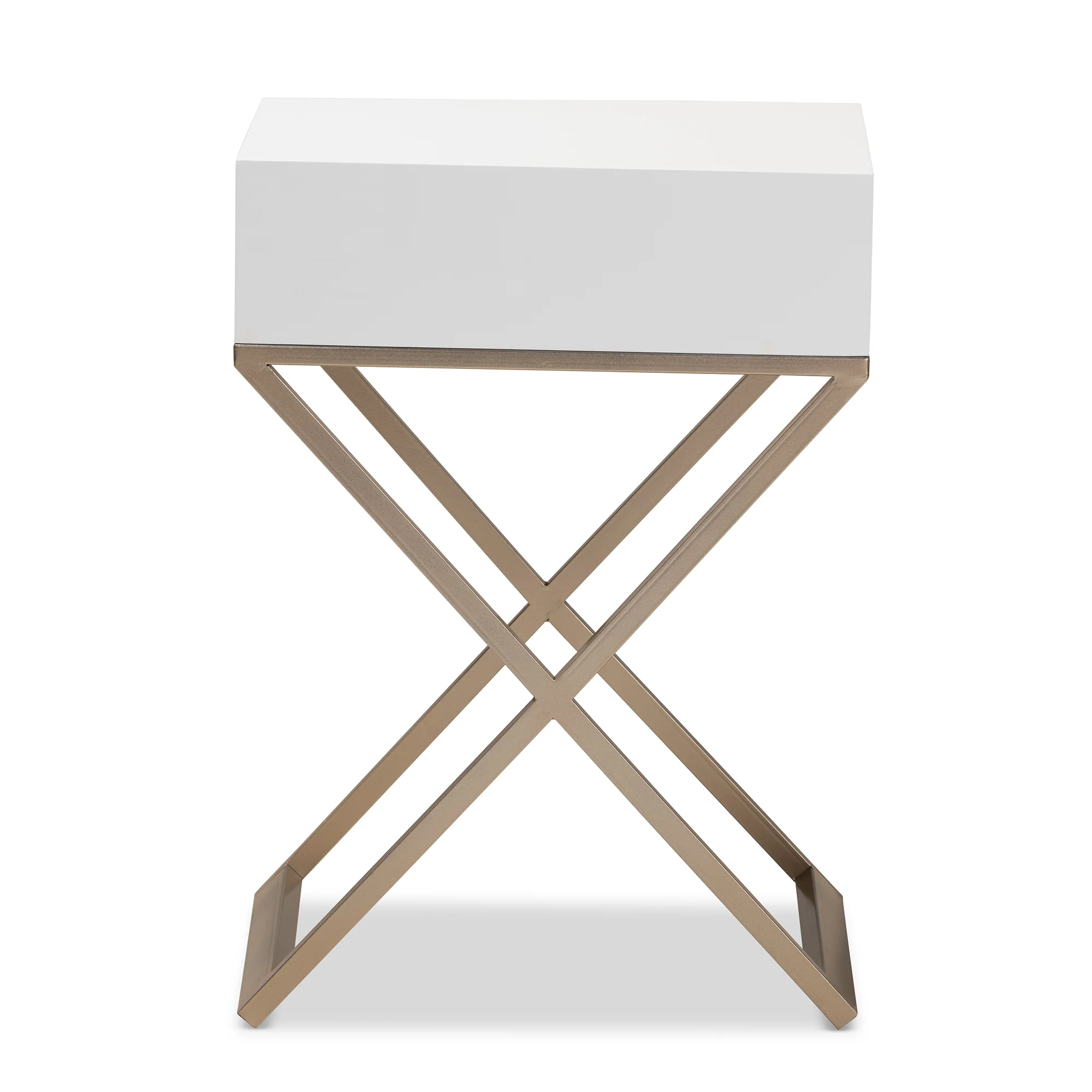 Baxton Studio Patricia Modern and Contemporary White Finished Wood and Powder Coated Brass Effect Metal 1-Drawer End Table - Image 8