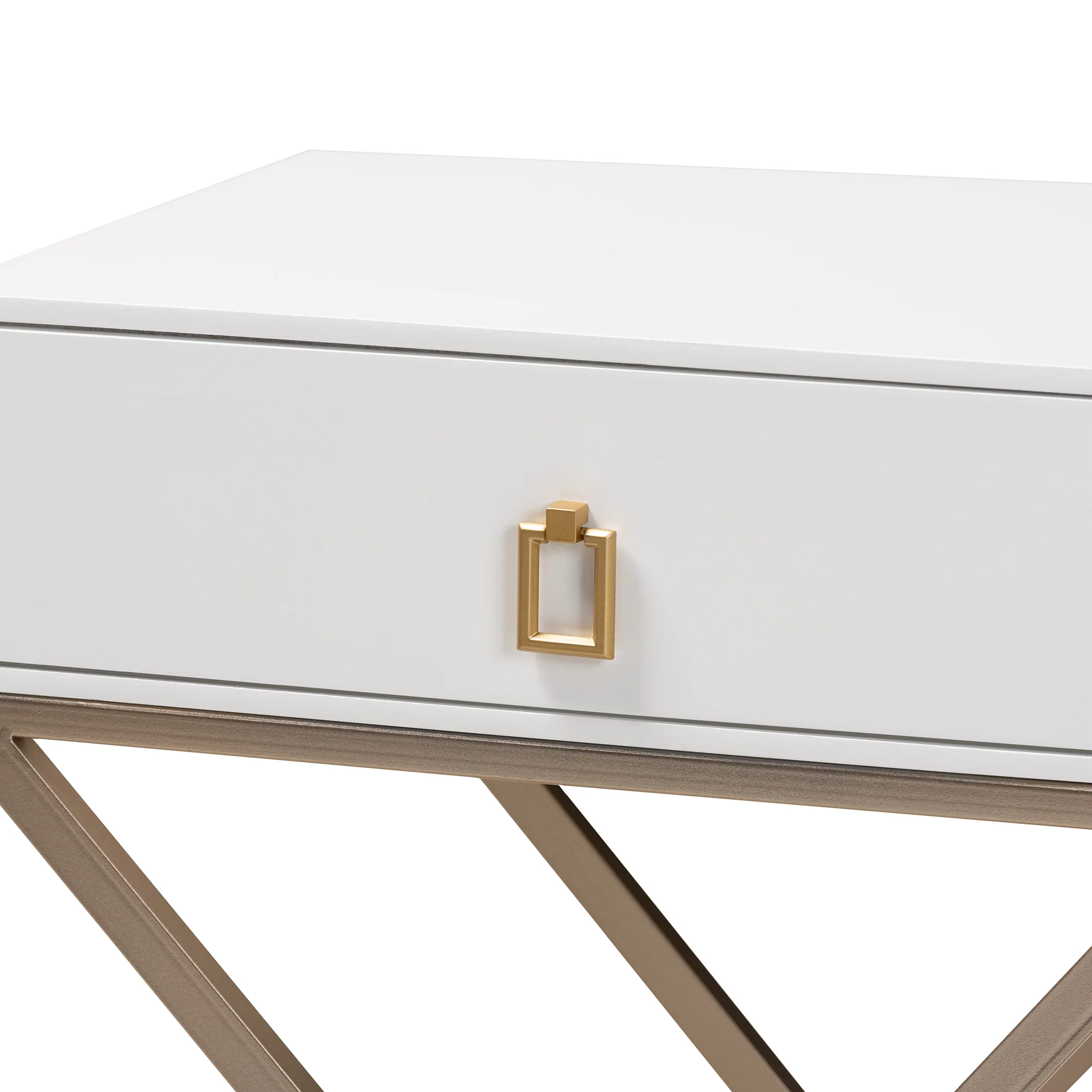 Baxton Studio Patricia Modern and Contemporary White Finished Wood and Powder Coated Brass Effect Metal 1-Drawer End Table - Image 9