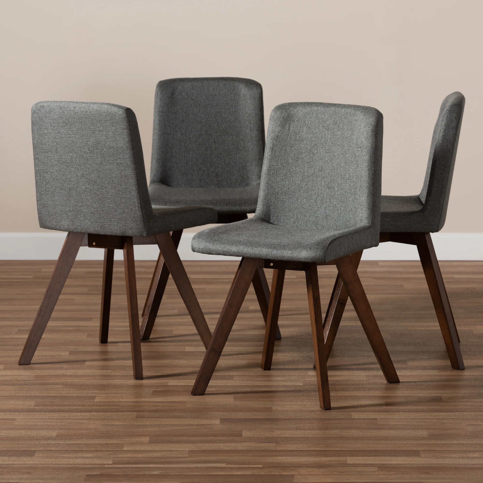Baxton Studio Pernille Modern Transitional Grey Fabric Upholstered Walnut Finished 4-Piece Wood Dining Chair Set Set - Image 5