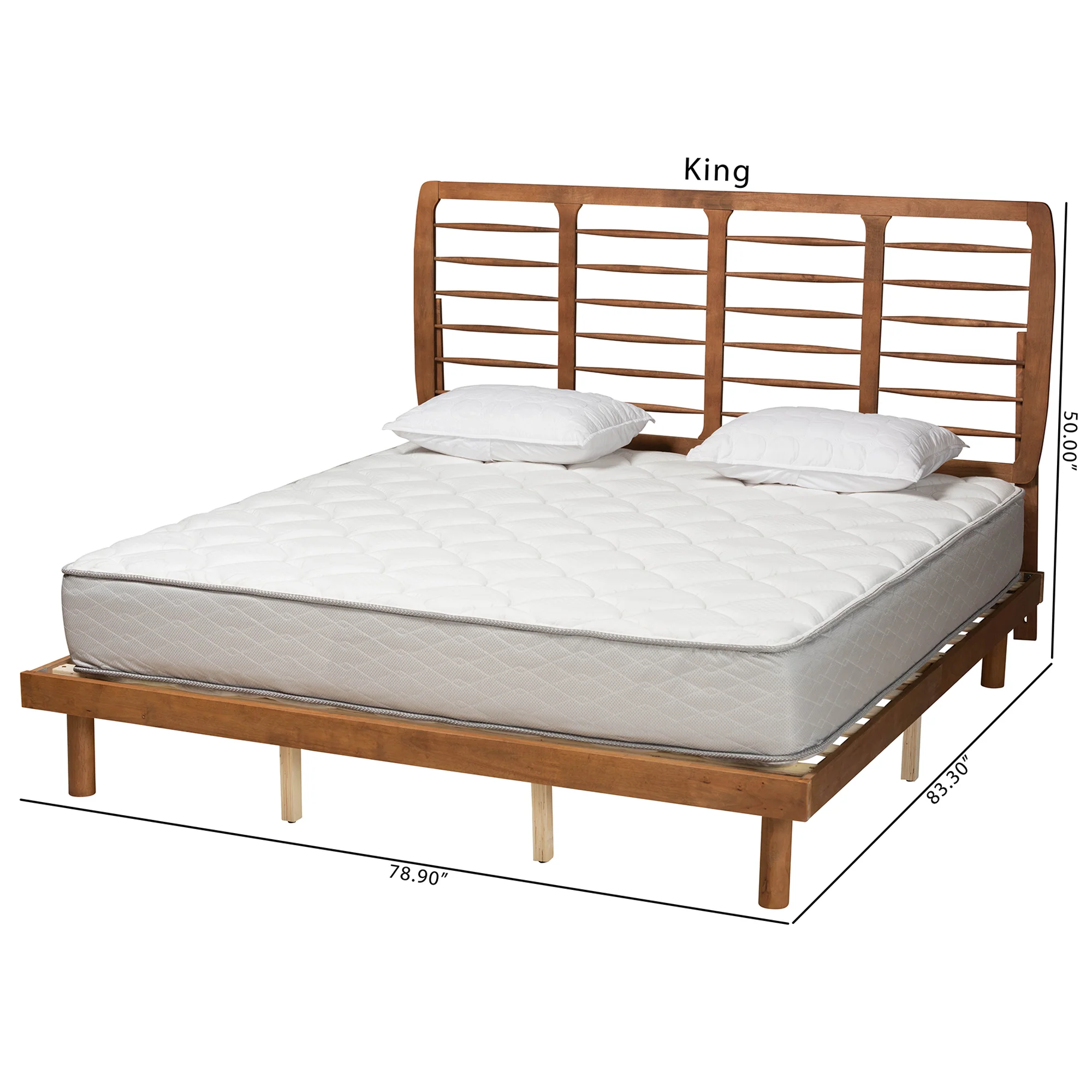 Baxton Studio Petra Mid-Century Modern Ash Walnut Finished Wood King Size Platform Bed - Image 2