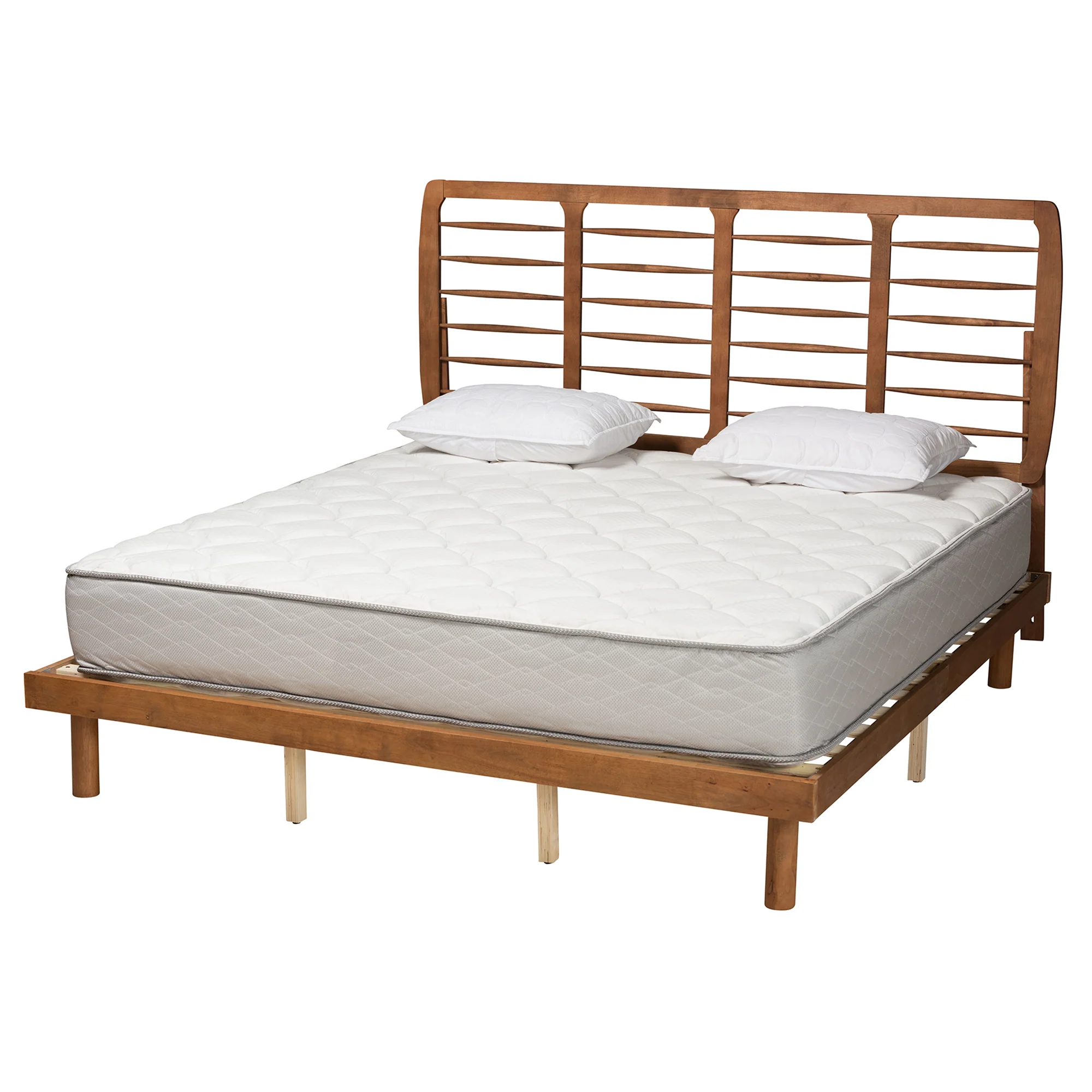Baxton Studio Petra Mid-Century Modern Ash Walnut Finished Wood King Size Platform Bed - Image 4