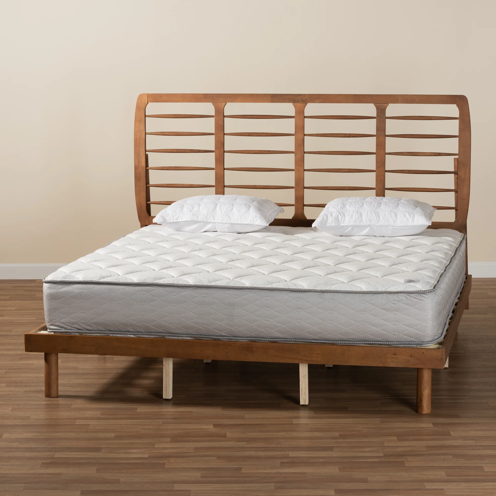 Baxton Studio Petra Mid-Century Modern Ash Walnut Finished Wood King Size Platform Bed - Image 9