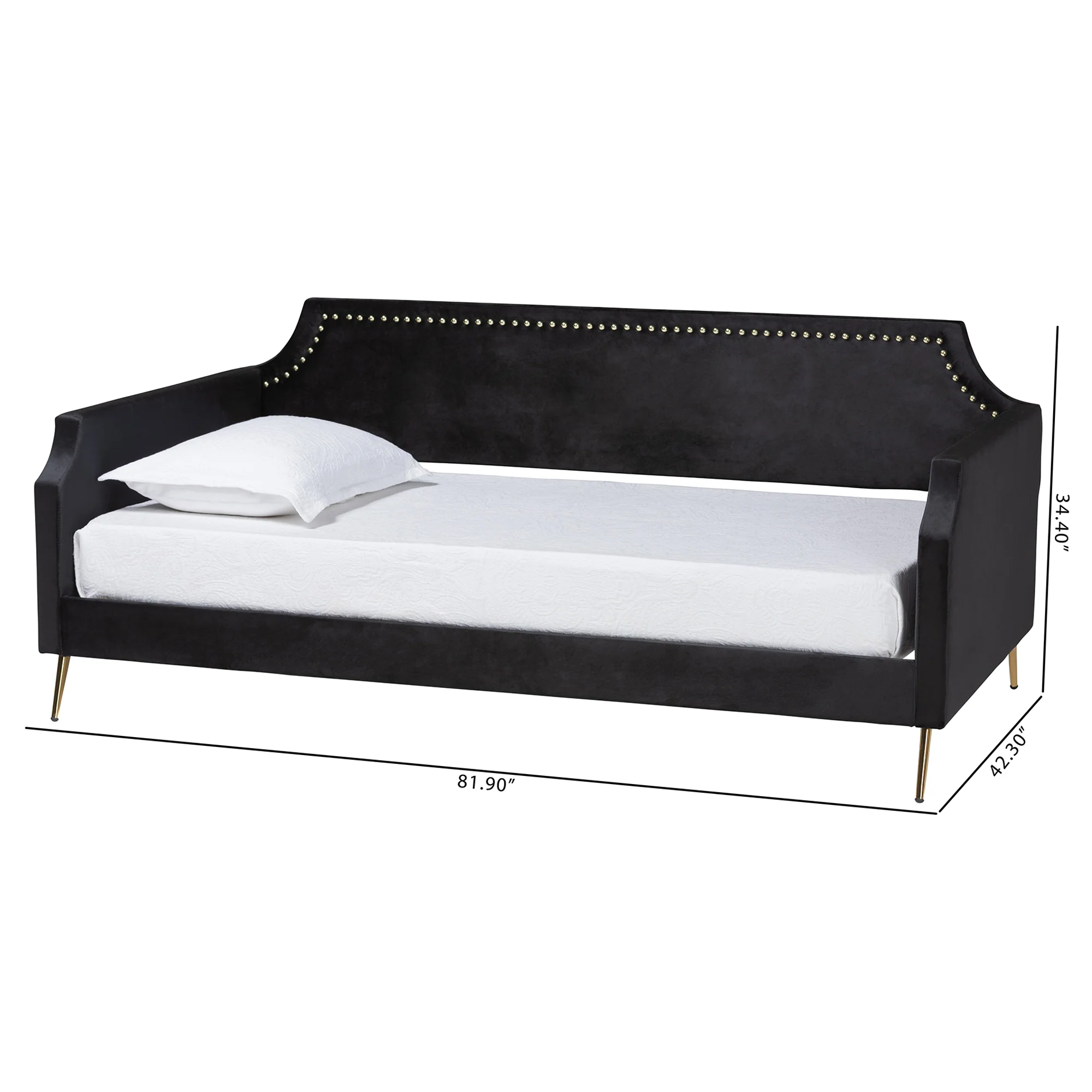 Baxton Studio Pita Traditional Glam and Luxe Black Velvet and Gold Metal Twin Size Daybed - Image 10