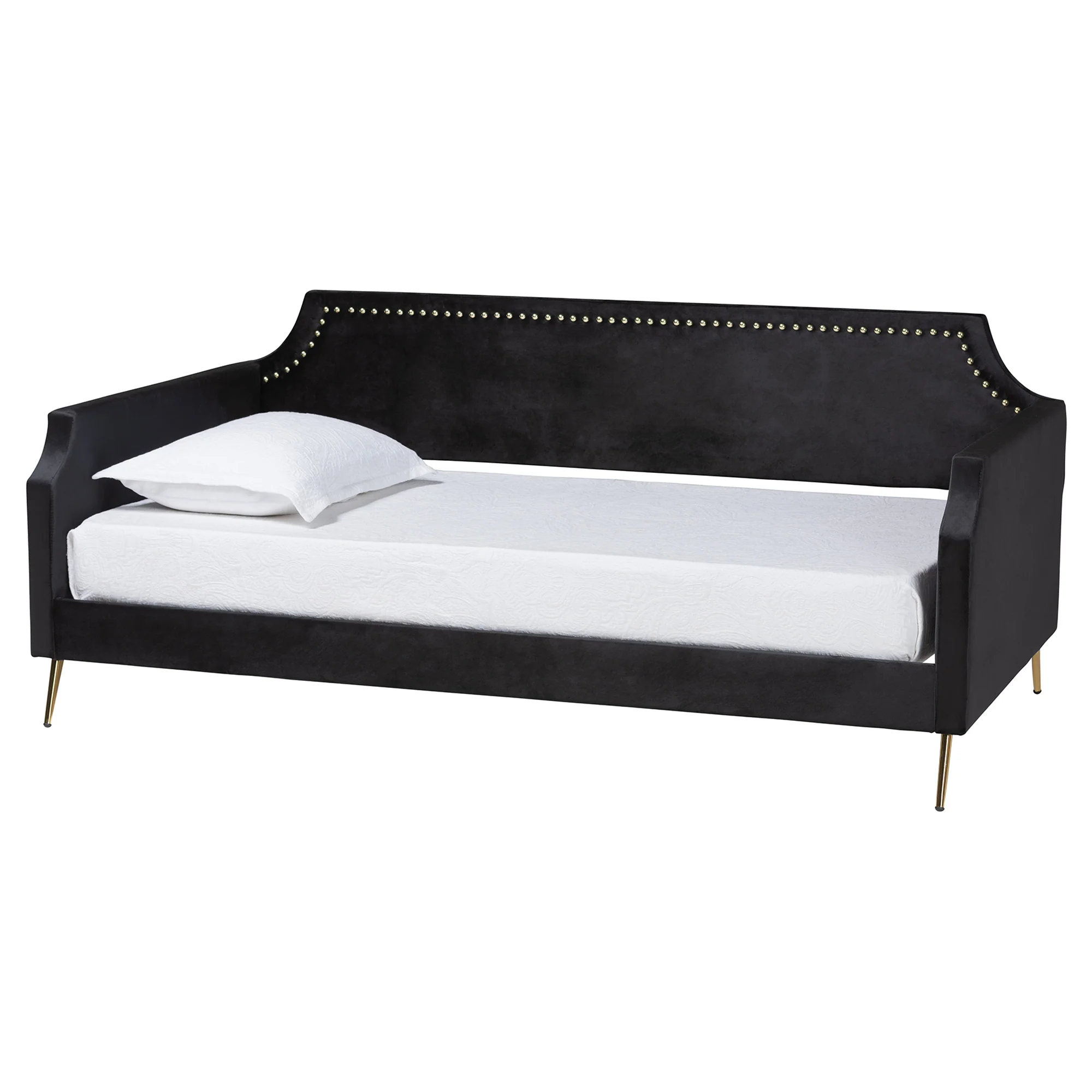 Baxton Studio Pita Traditional Glam and Luxe Black Velvet and Gold Metal Twin Size Daybed - Image 2