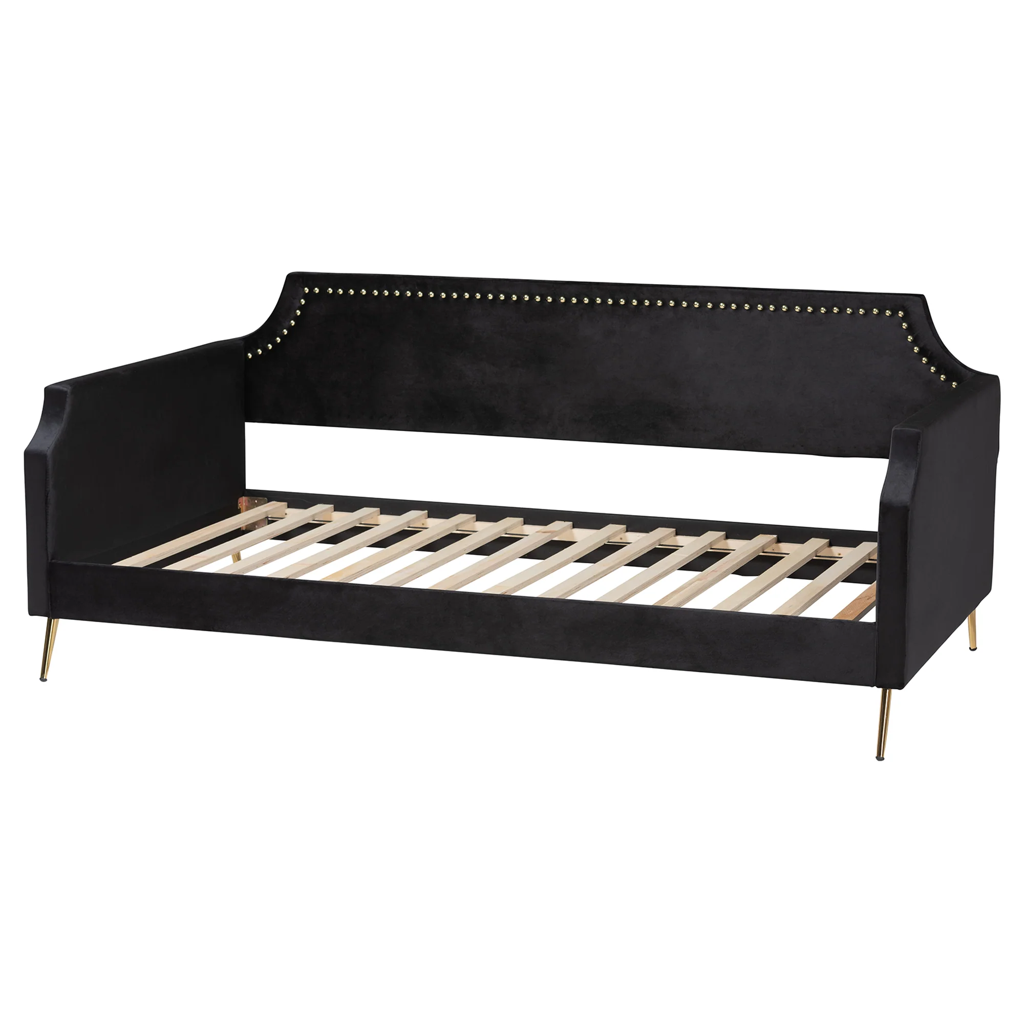 Baxton Studio Pita Traditional Glam and Luxe Black Velvet and Gold Metal Twin Size Daybed - Image 4