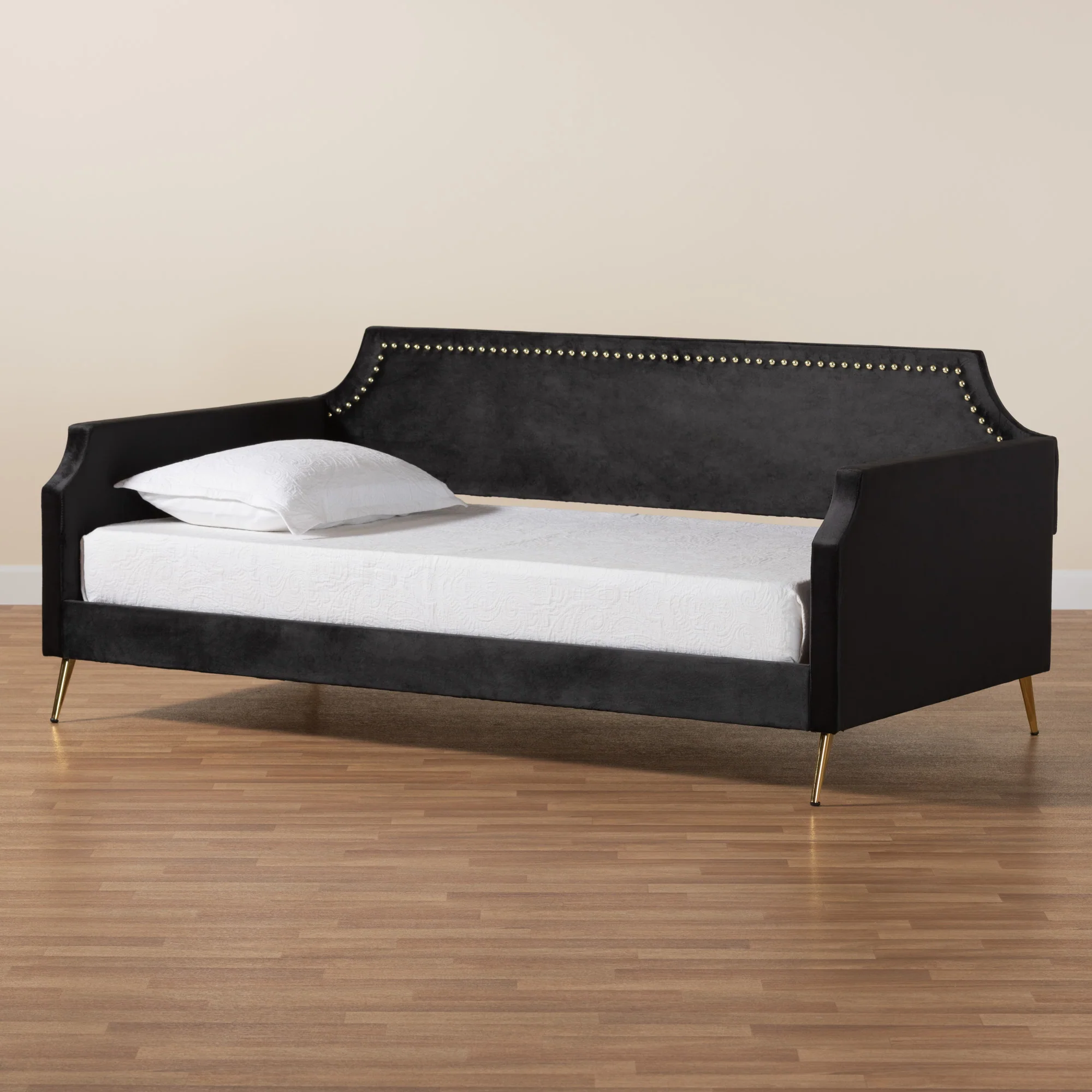 Baxton Studio Pita Traditional Glam and Luxe Black Velvet and Gold Metal Twin Size Daybed - Image 9