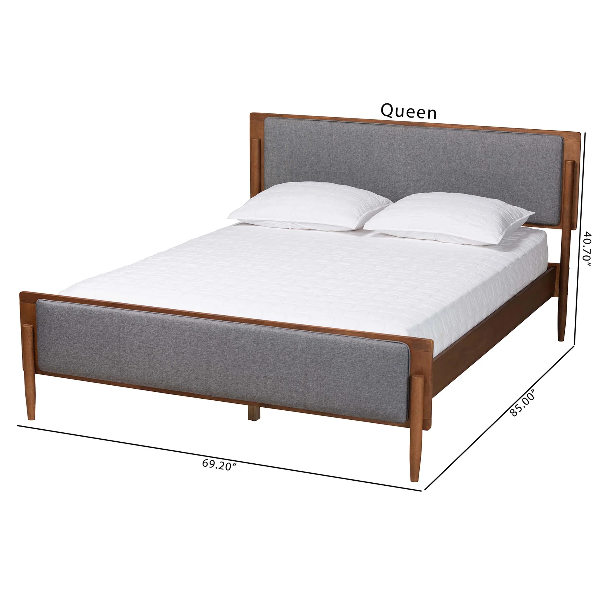 Baxton Studio Powers Mid-Century Modern Grey Fabric and Ash Walnut Finished Wood King Size Platform Bed - Image 8