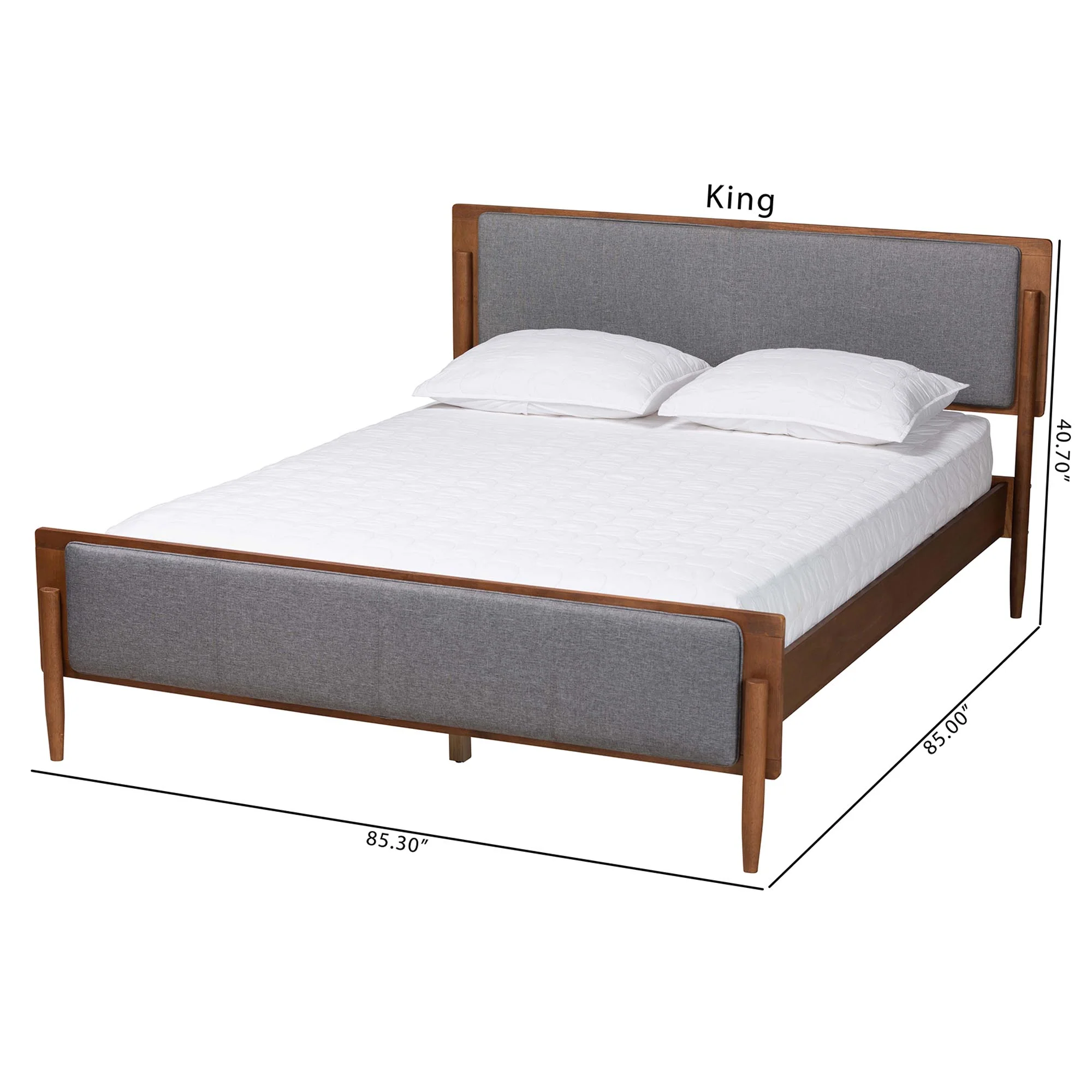 Baxton Studio Powers Mid-Century Modern Grey Fabric and Ash Walnut Finished Wood King Size Platform Bed - Image 9
