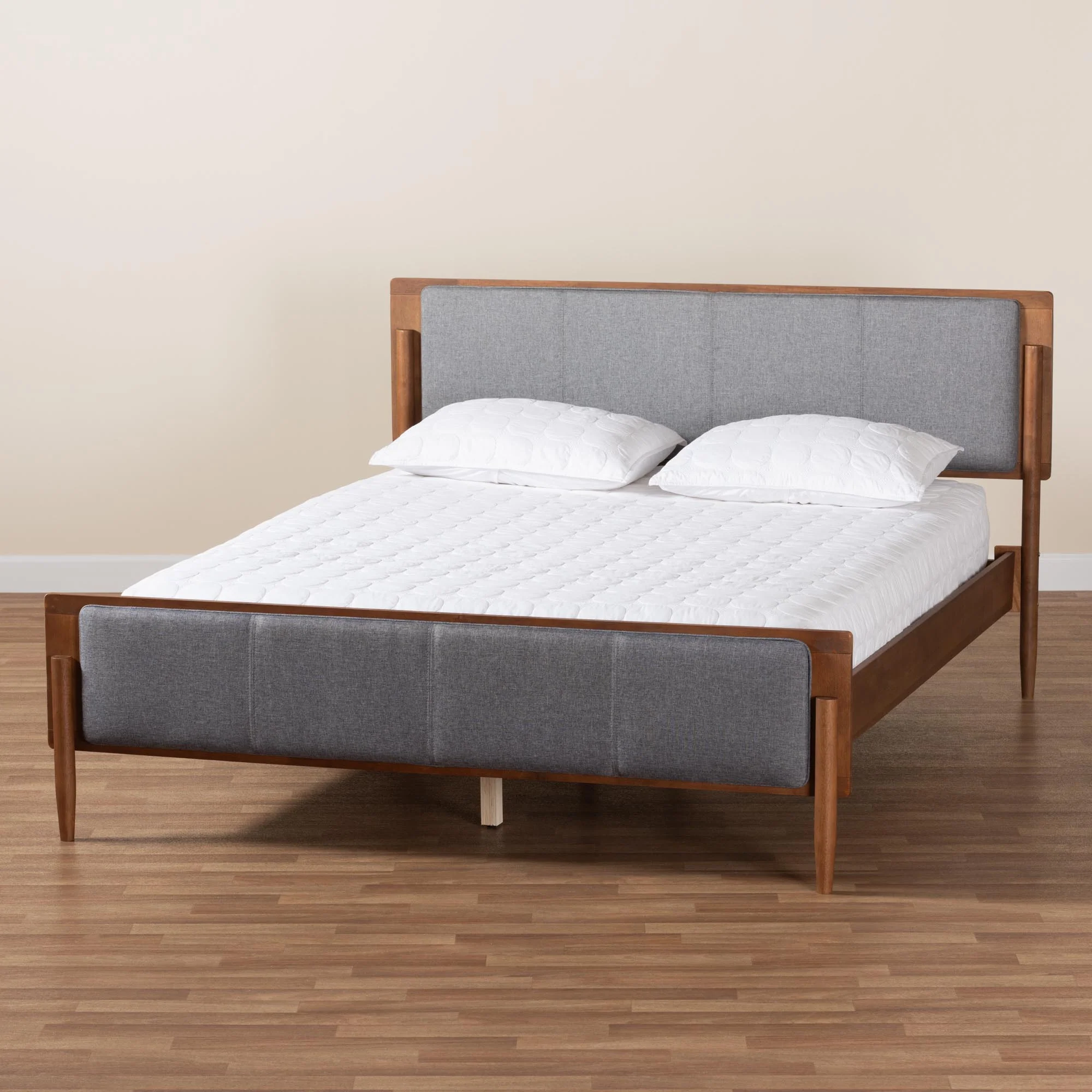 Baxton Studio Powers Mid-Century Modern Grey Fabric and Ash Walnut Finished Wood Queen Size Platform Bed - Image 10