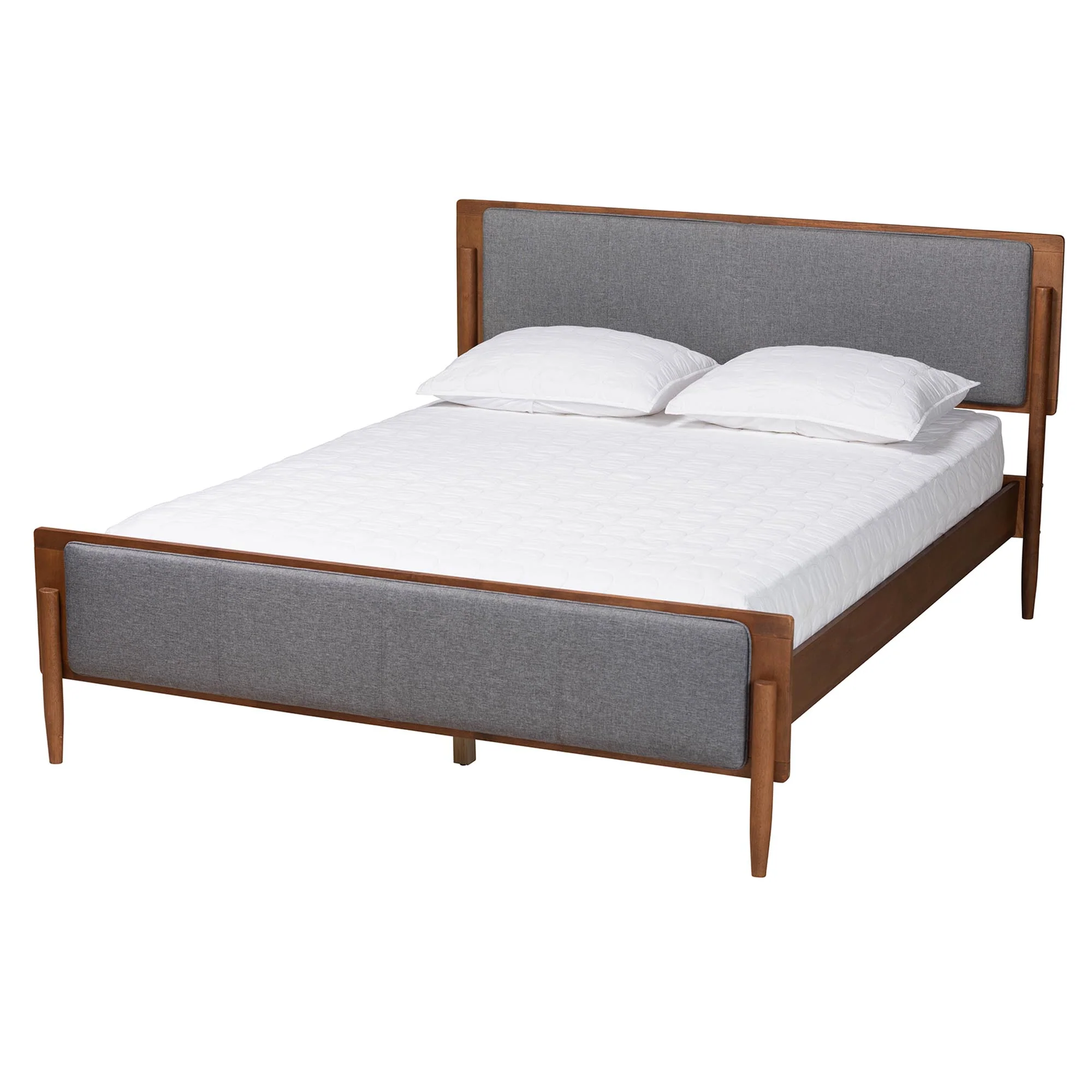 Baxton Studio Powers Mid-Century Modern Grey Fabric and Ash Walnut Finished Wood Queen Size Platform Bed - Image 2