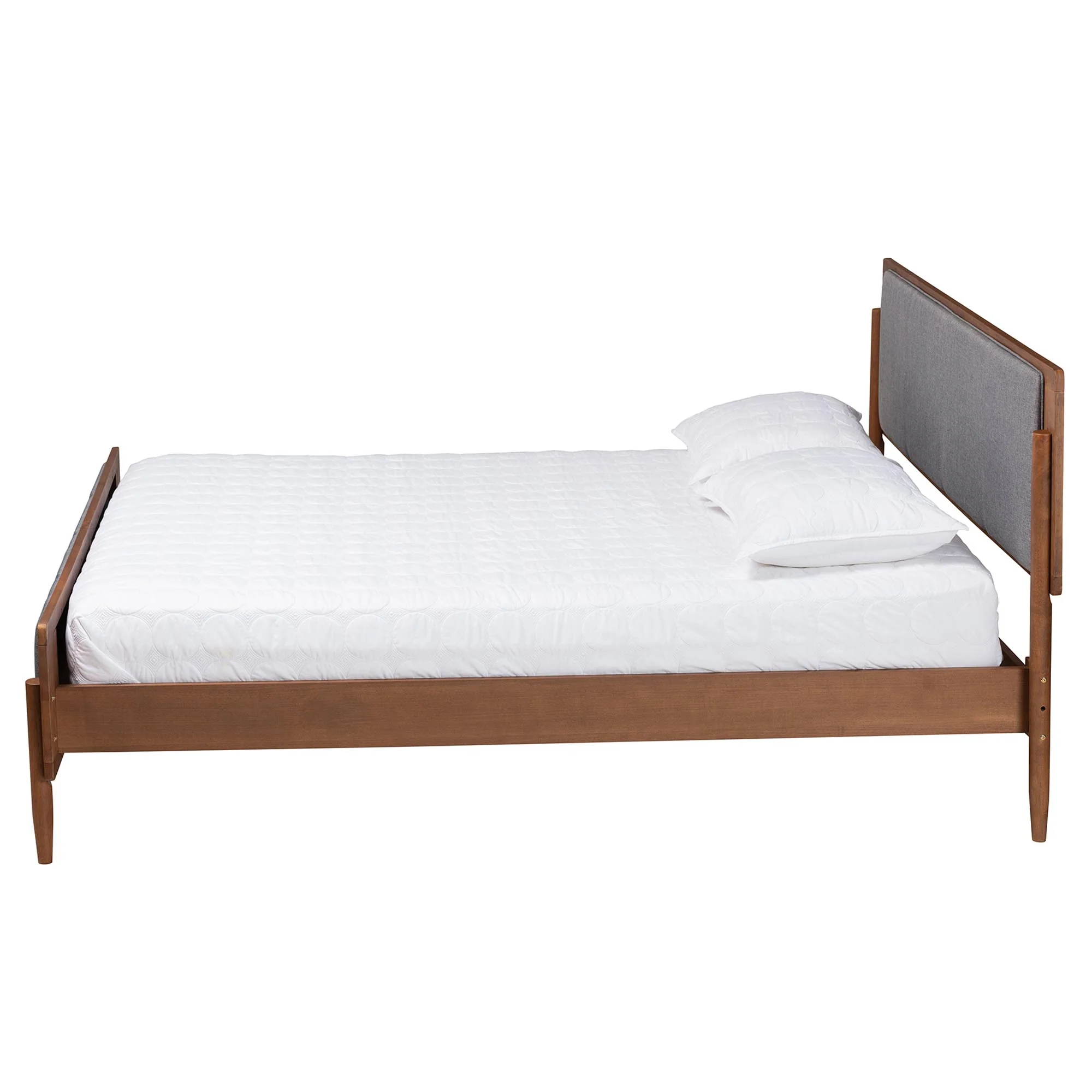 Baxton Studio Powers Mid-Century Modern Grey Fabric and Ash Walnut Finished Wood Queen Size Platform Bed - Image 3