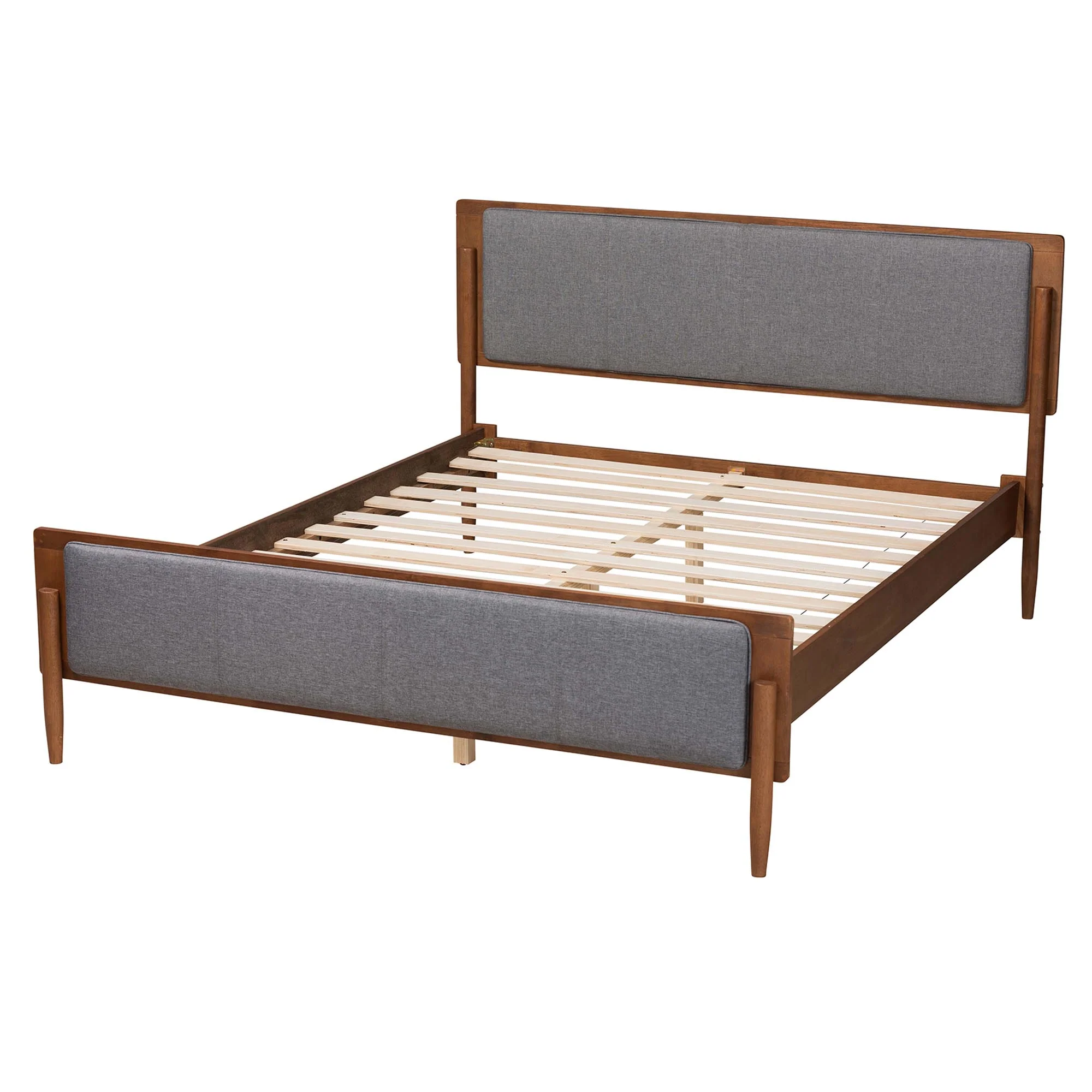Baxton Studio Powers Mid-Century Modern Grey Fabric and Ash Walnut Finished Wood Queen Size Platform Bed - Image 4