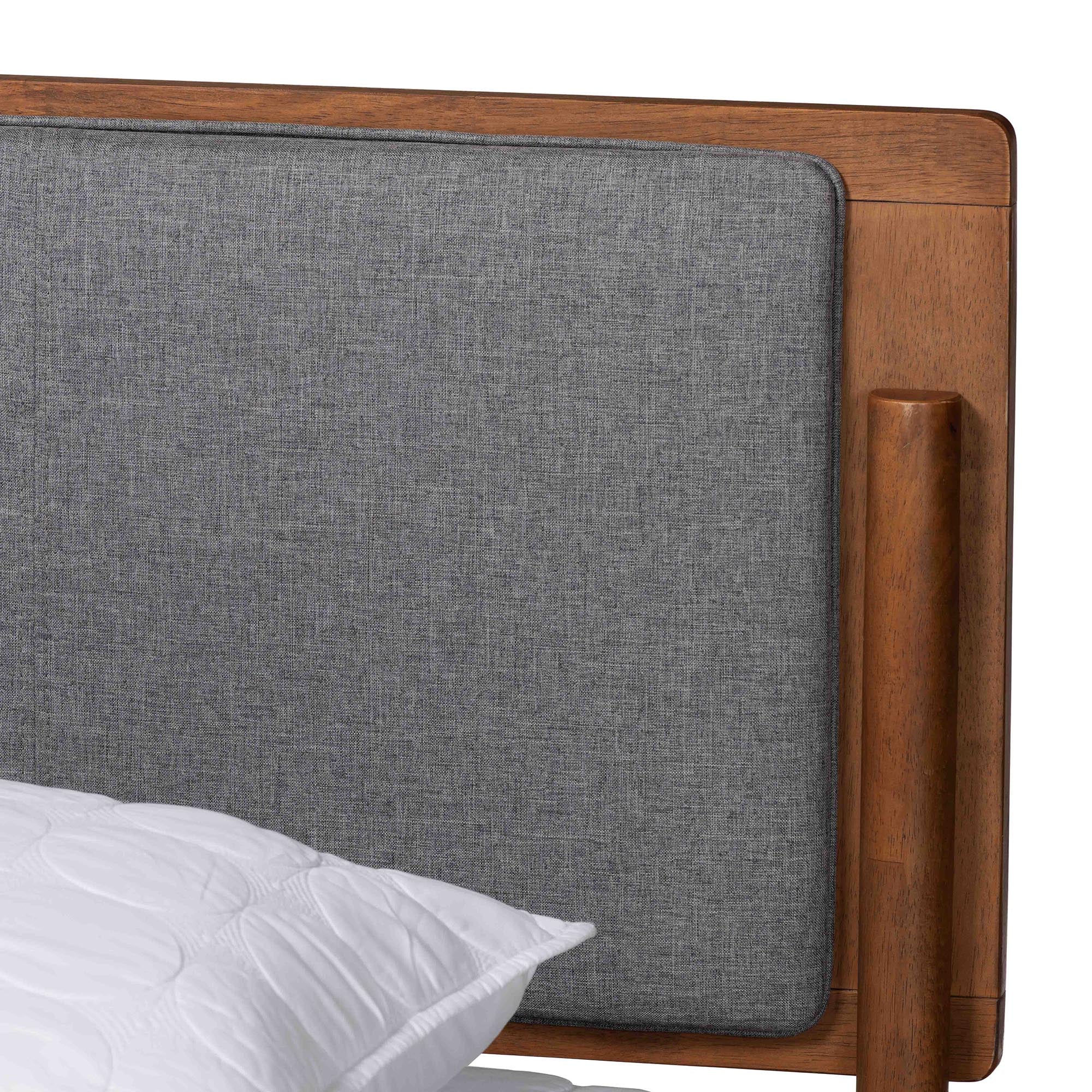 Baxton Studio Powers Mid-Century Modern Grey Fabric and Ash Walnut Finished Wood Queen Size Platform Bed - Image 5