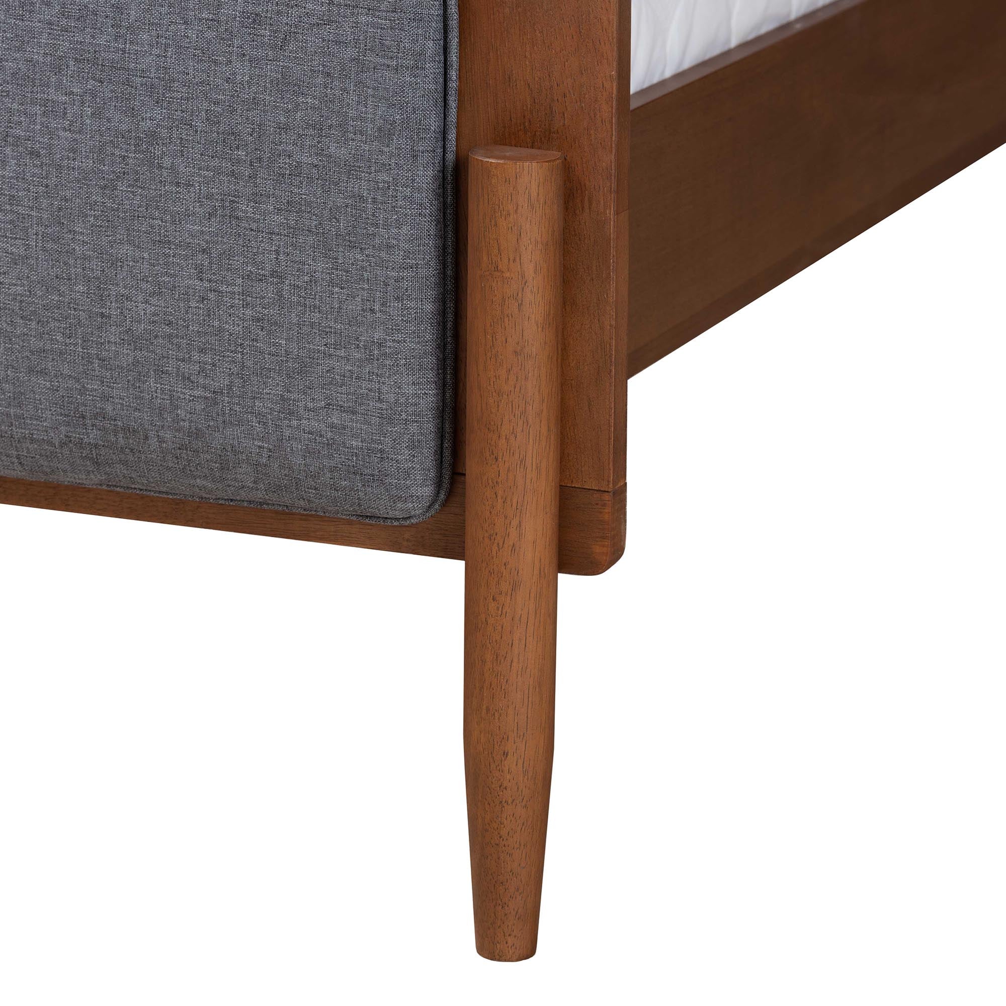 Baxton Studio Powers Mid-Century Modern Grey Fabric and Ash Walnut Finished Wood Queen Size Platform Bed - Image 6