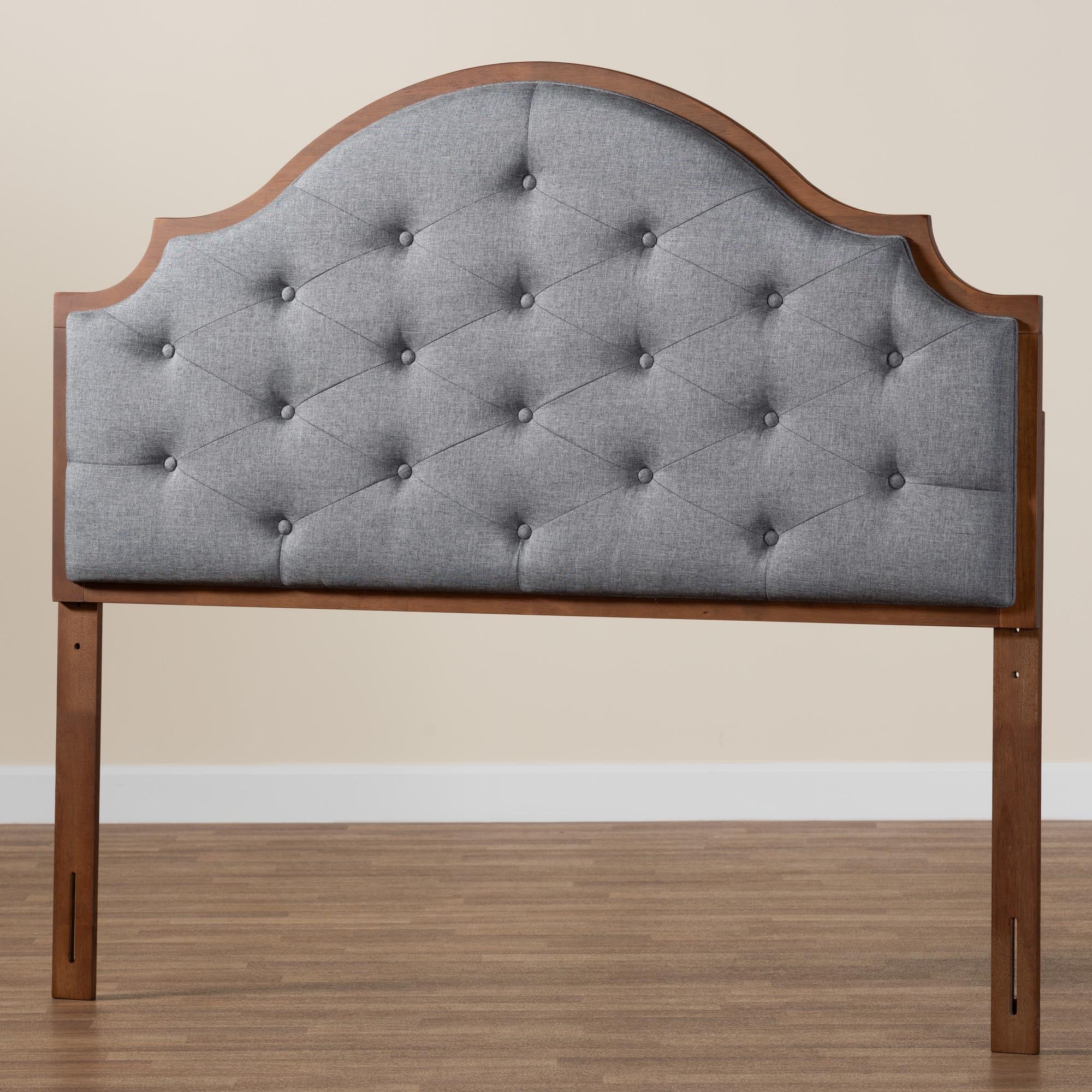 Baxton Studio Premala Classic and Traditional Grey Fabric and Walnut Brown Finished Wood Queen Size Headboard - Image 6