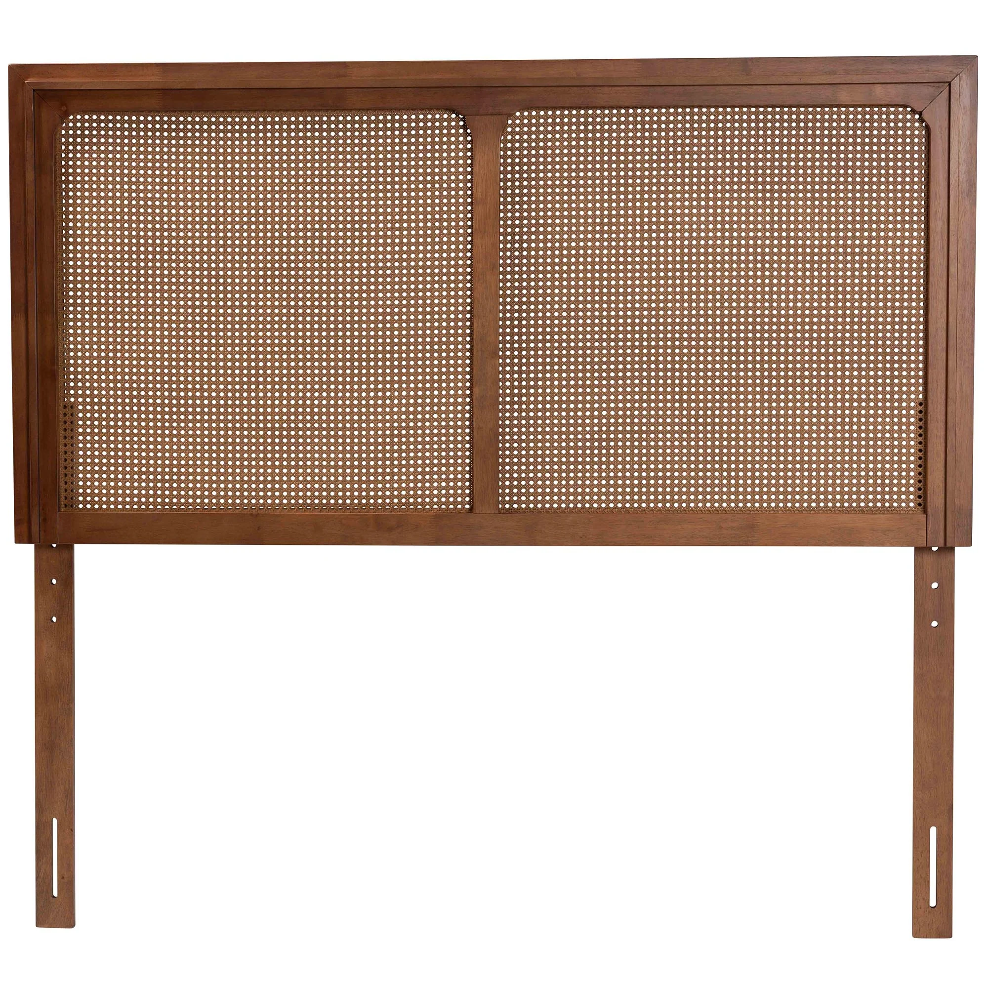 Baxton Studio Prewitt Mid-Century Modern Ash Walnut Finished Wood King Size Headboard with Rattan - Image 3