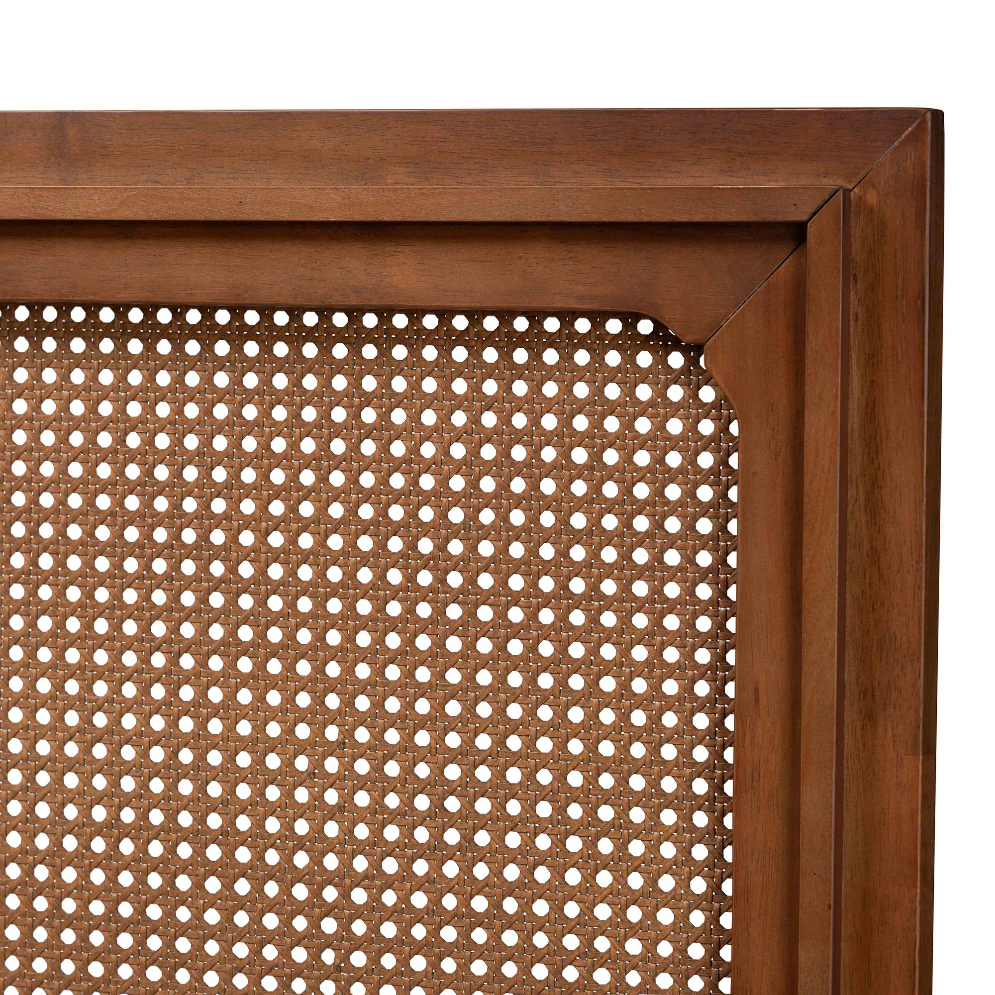 Baxton Studio Prewitt Mid-Century Modern Ash Walnut Finished Wood Queen Size Headboard with Rattan - Image 4