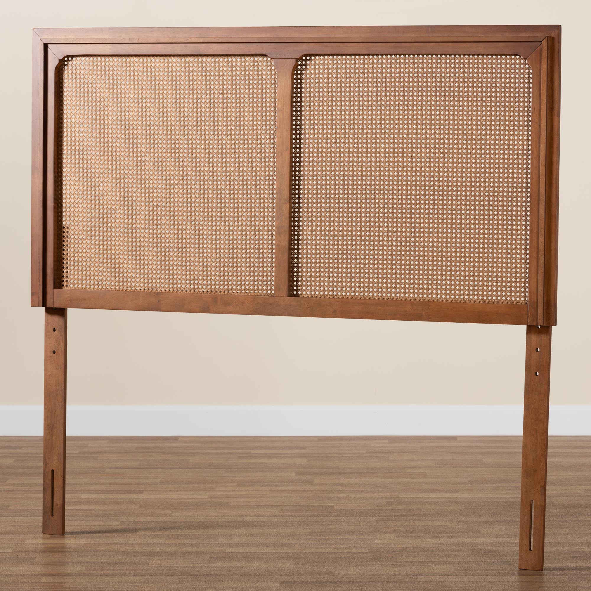 Baxton Studio Prewitt Mid-Century Modern Ash Walnut Finished Wood Queen Size Headboard with Rattan - Image 6