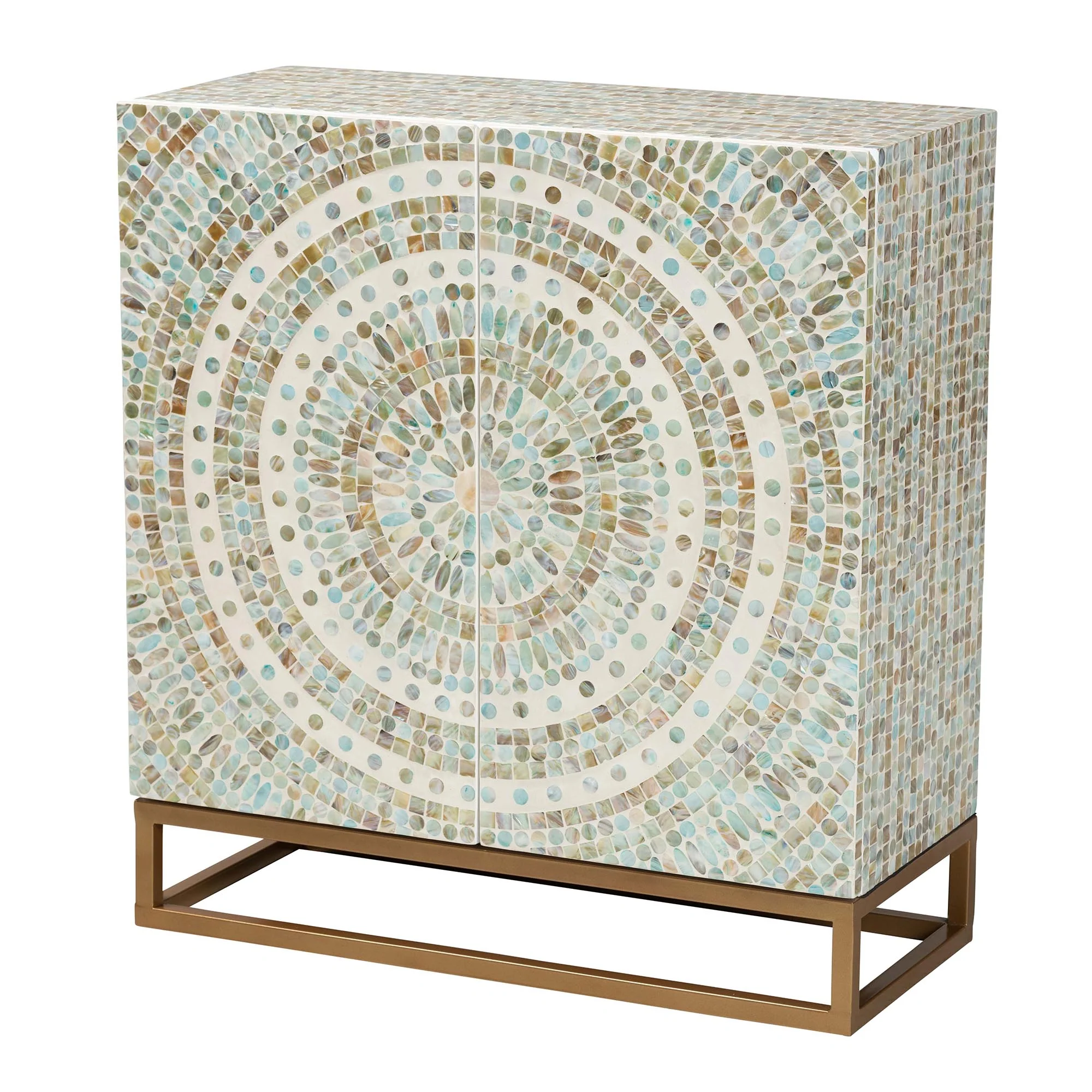 Baxton Studio Quintus Modern Bohemian Multicolor Mother of Pearl and Gold Metal Storage Cabinet - Image 2