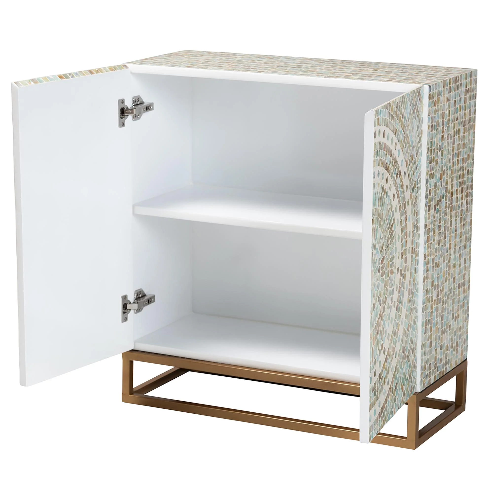 Baxton Studio Quintus Modern Bohemian Multicolor Mother of Pearl and Gold Metal Storage Cabinet - Image 3