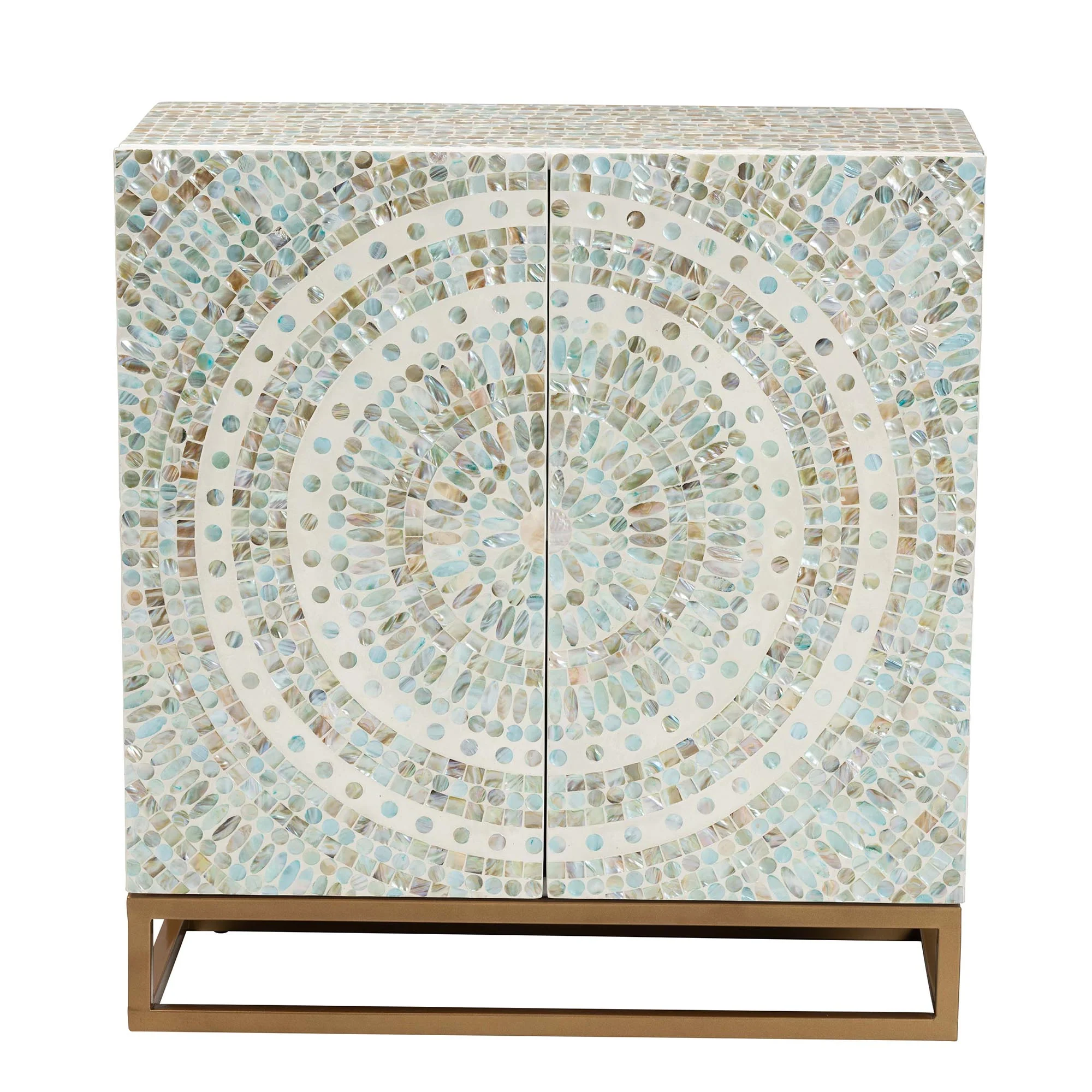 Baxton Studio Quintus Modern Bohemian Multicolor Mother of Pearl and Gold Metal Storage Cabinet - Image 4