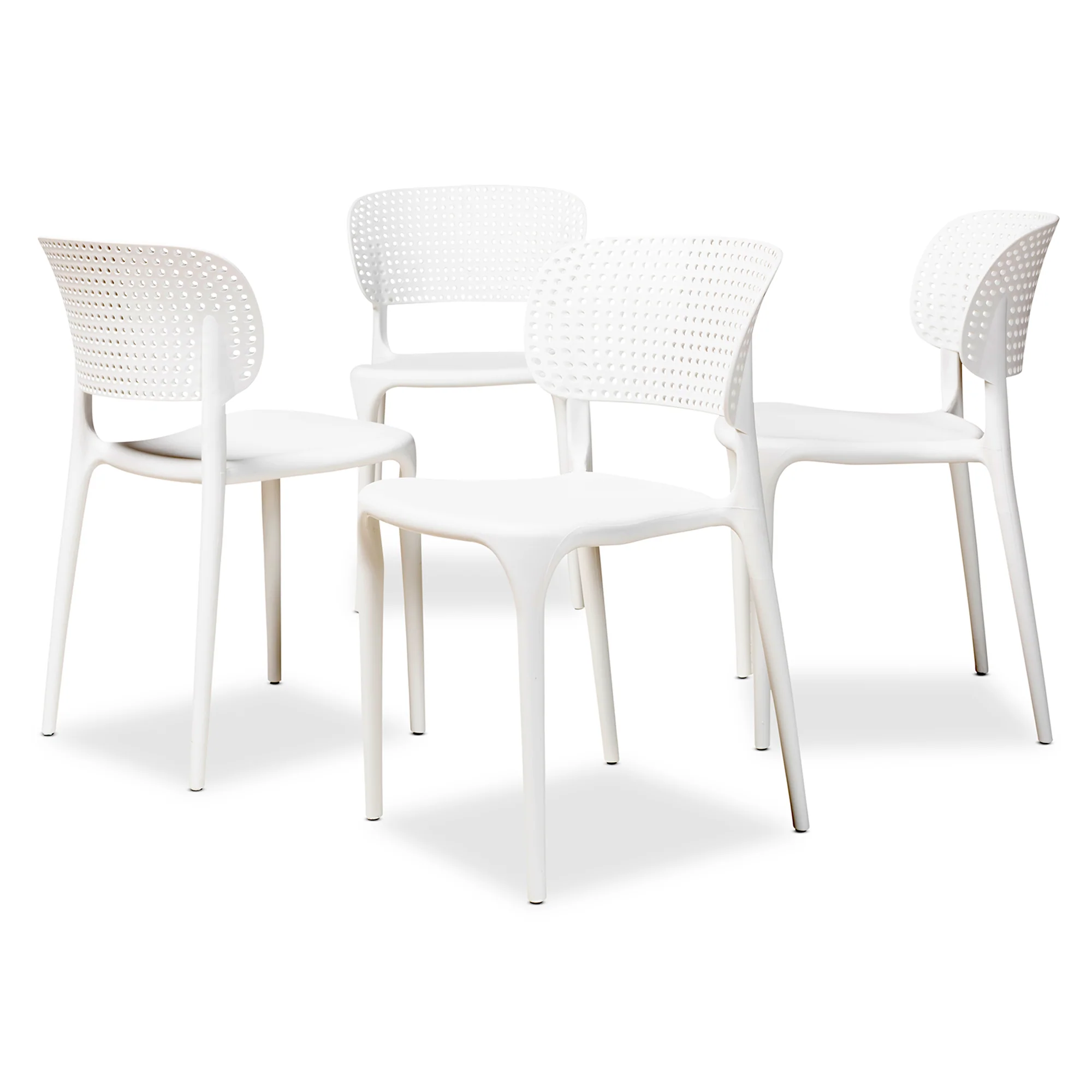 Baxton Studio Rae Modern and Contemporary White Finished Polypropylene Plastic 4-Piece Stackable Dining Chair Set - Image 3