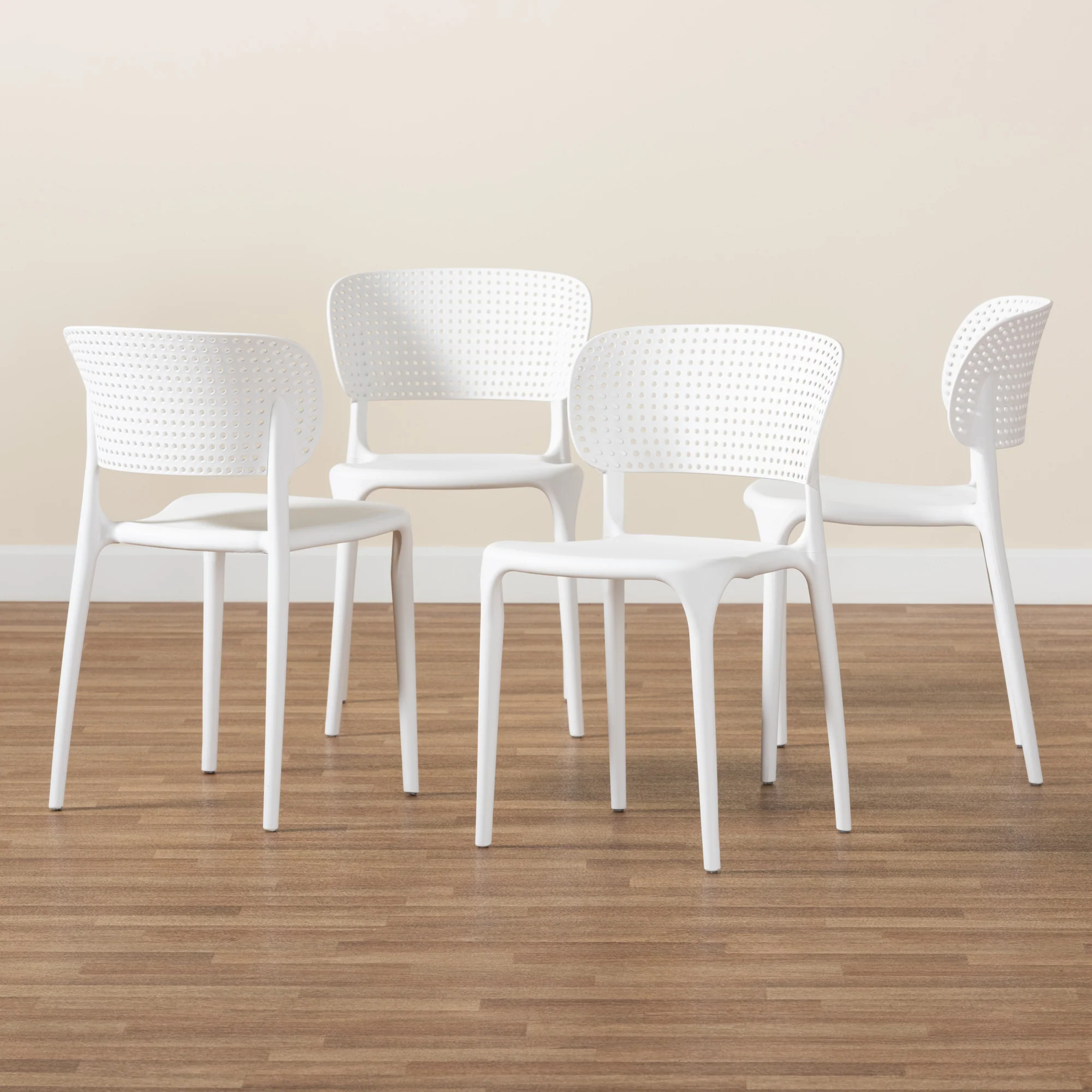 Baxton Studio Rae Modern and Contemporary White Finished Polypropylene Plastic 4-Piece Stackable Dining Chair Set - Image 8