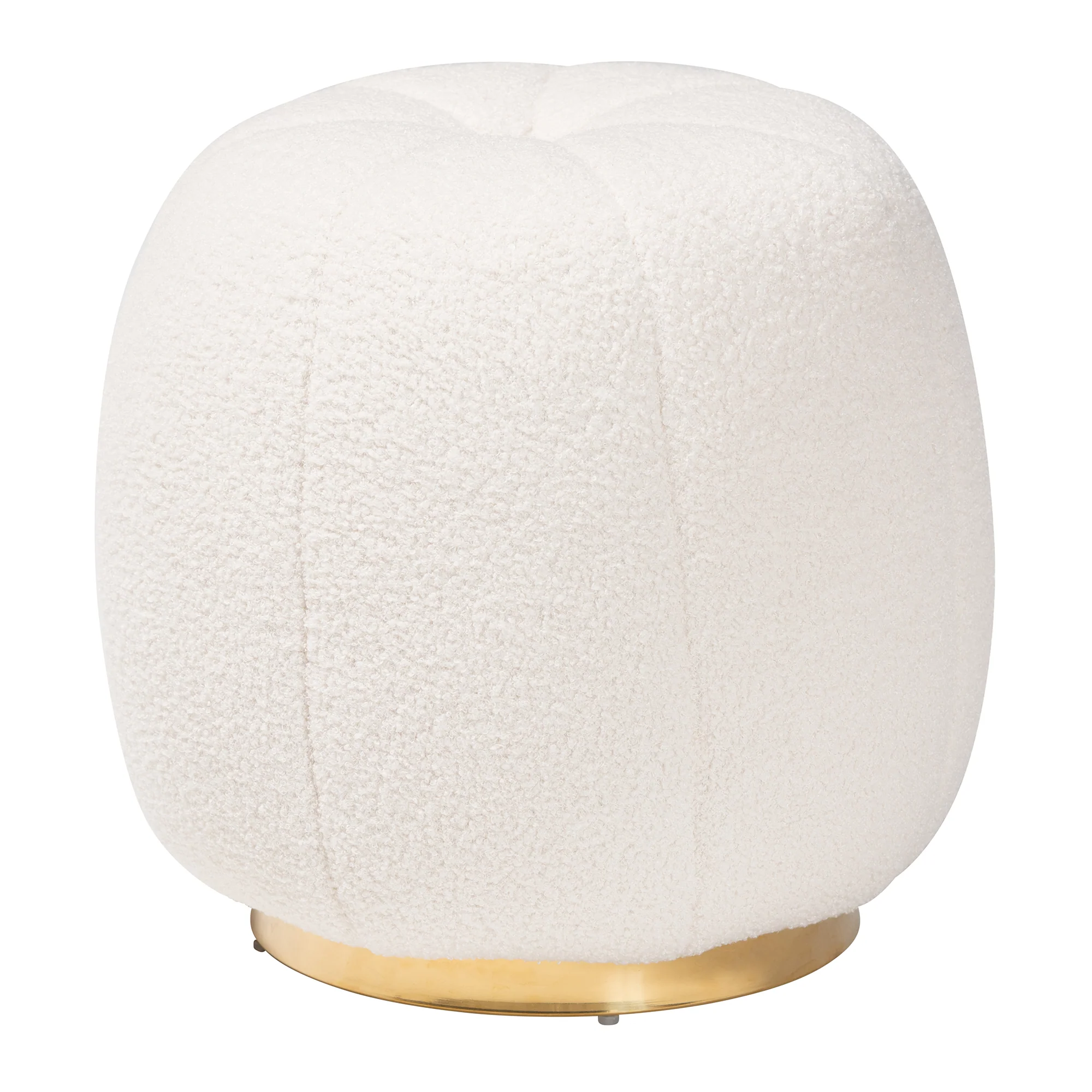 Baxton Studio Raelynn Modern and Contemporary Ivory Boucle Upholstered and Gold Metal Ottoman - Image 2